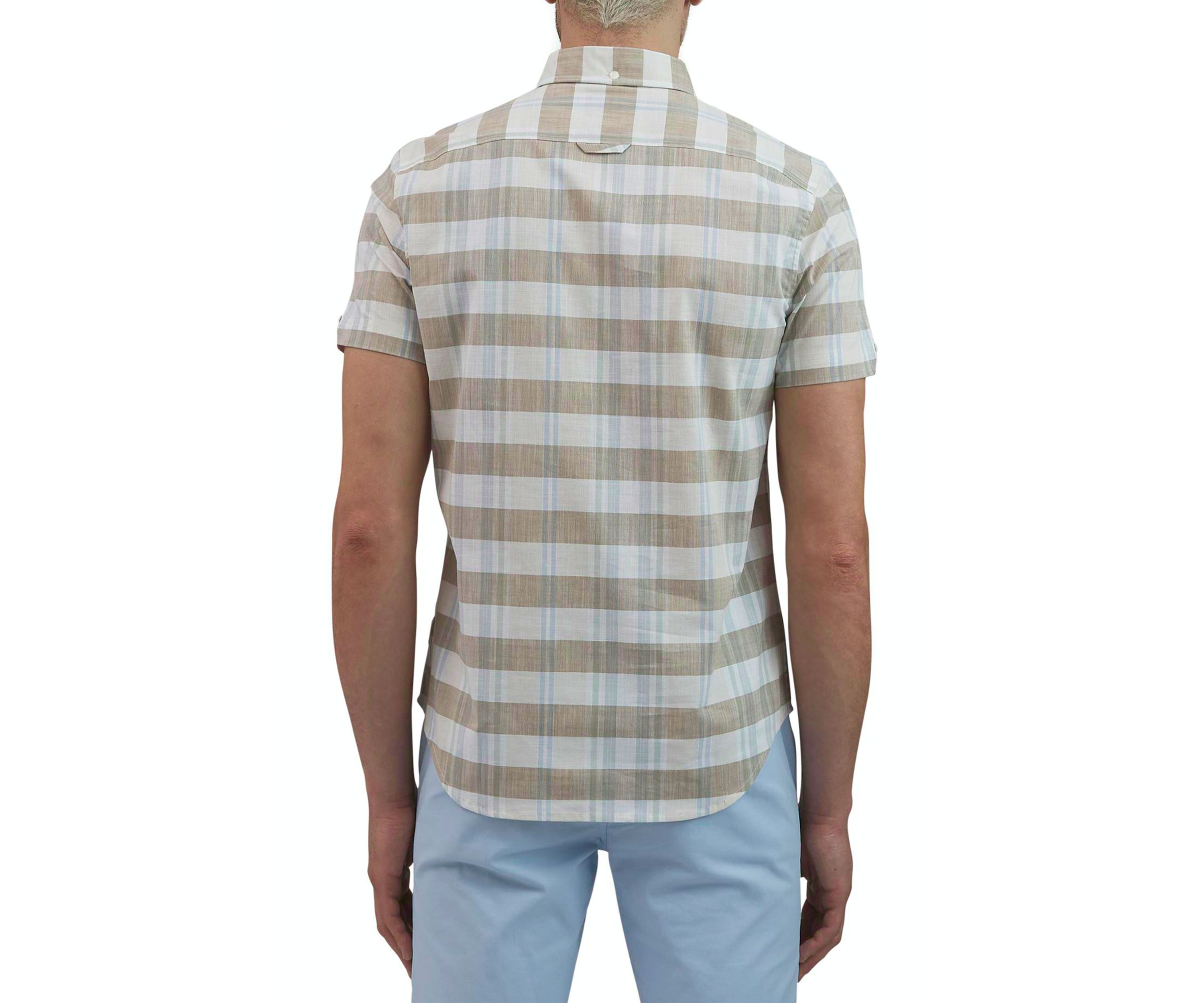 Mens Short Sleeve Color Blocked Button Down Shirt
