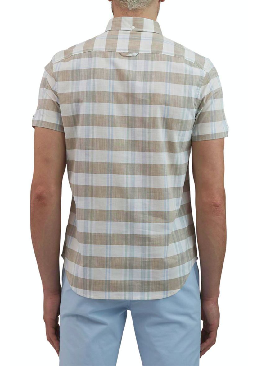 Mens Short Sleeve Color Blocked Button Down Shirt