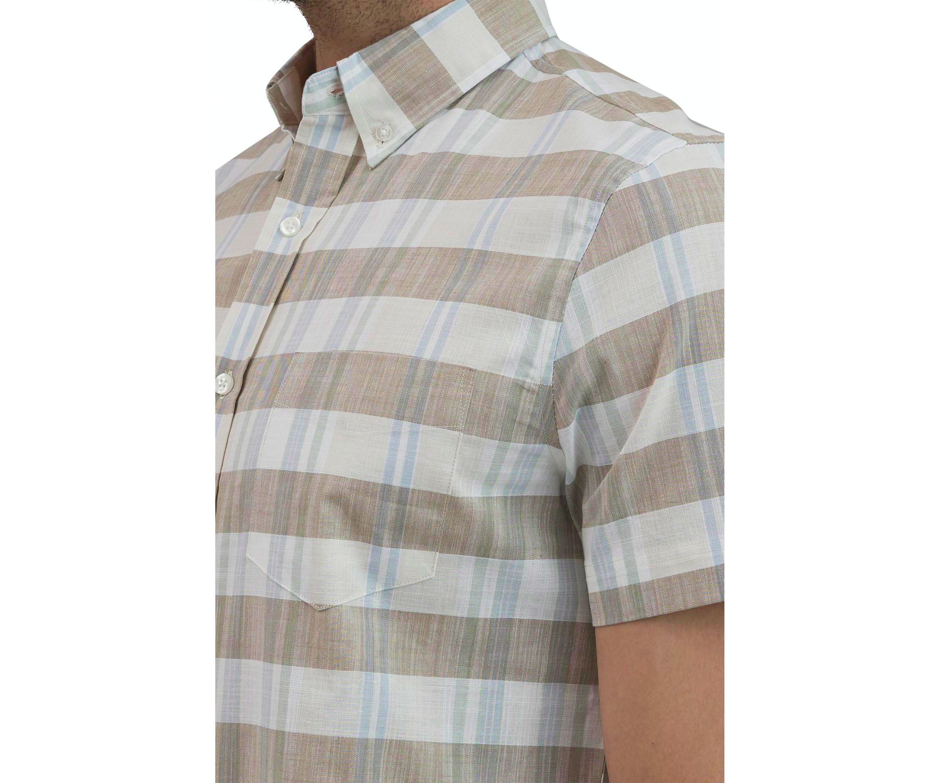 Mens Short Sleeve Color Blocked Button Down Shirt