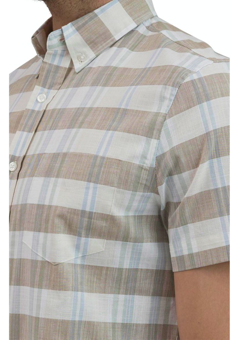 Mens Short Sleeve Color Blocked Button Down Shirt