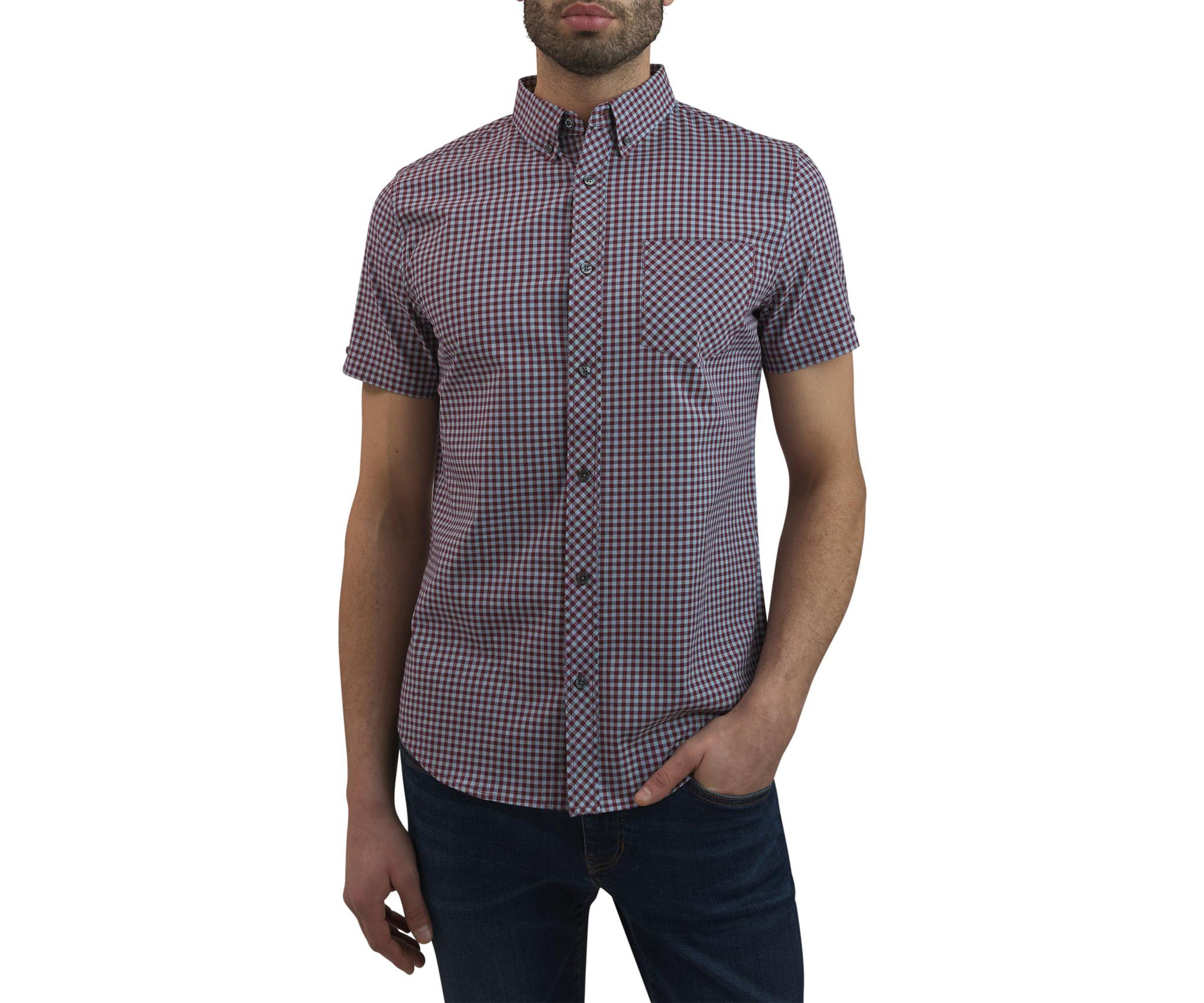 Mens Short Sleeve Gingham Printed Shirt