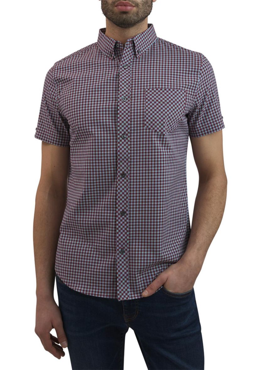 Mens Short Sleeve Gingham Printed Shirt