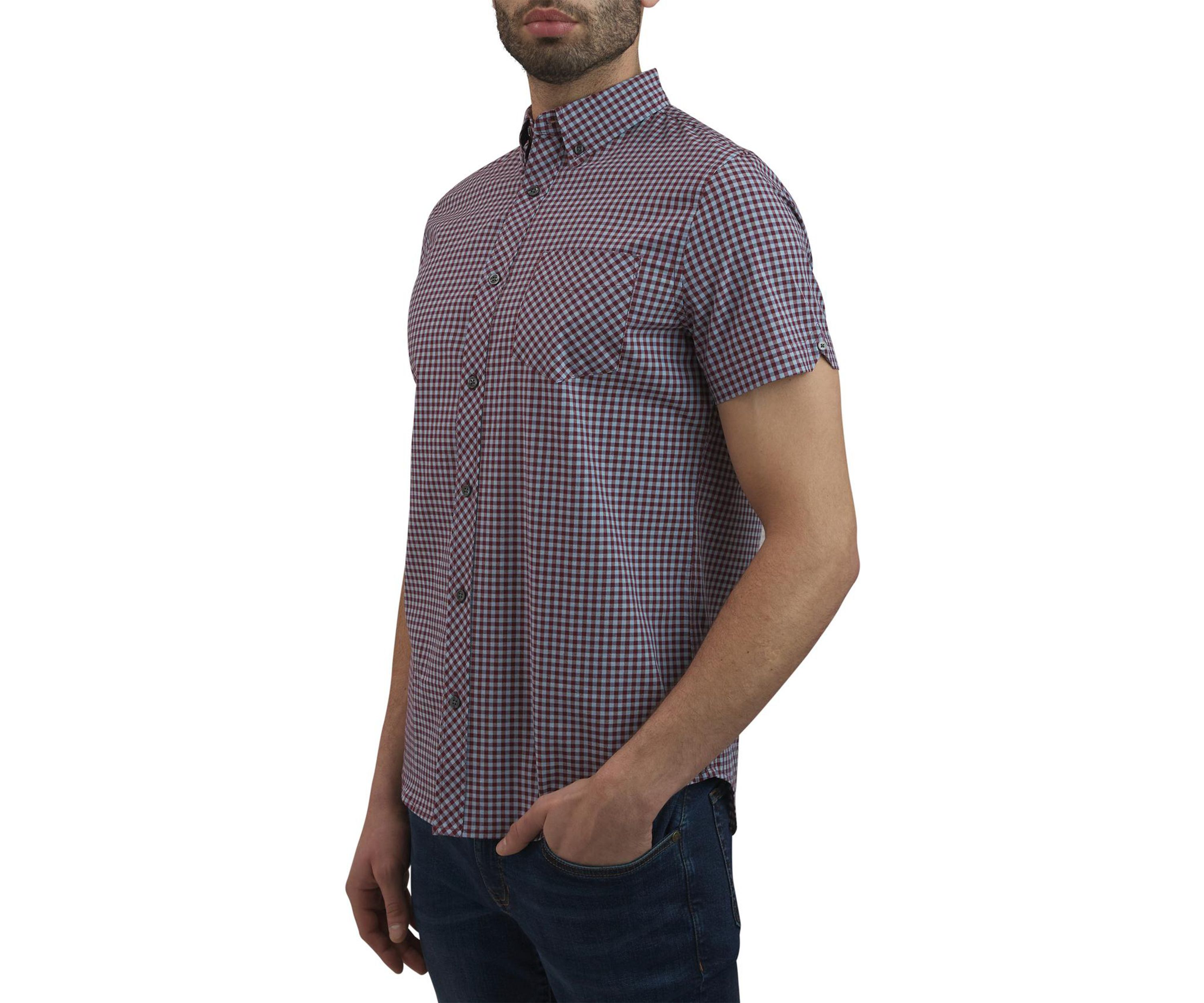 Mens Short Sleeve Gingham Printed Shirt