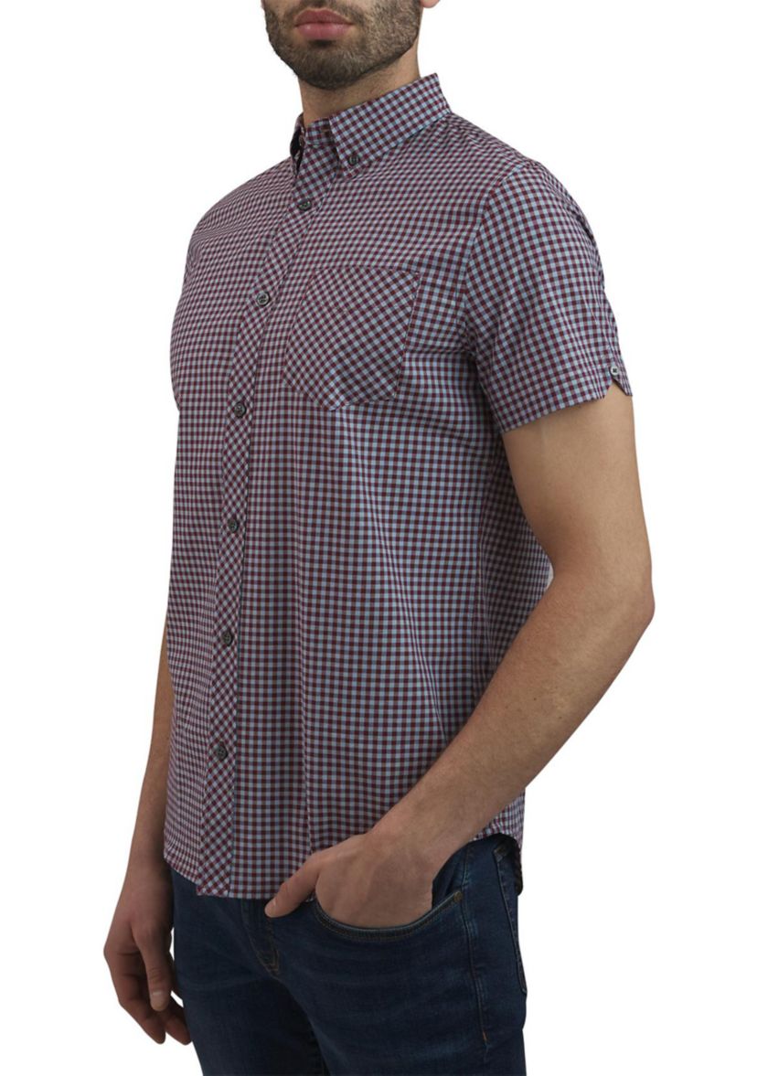 Mens Short Sleeve Gingham Printed Shirt