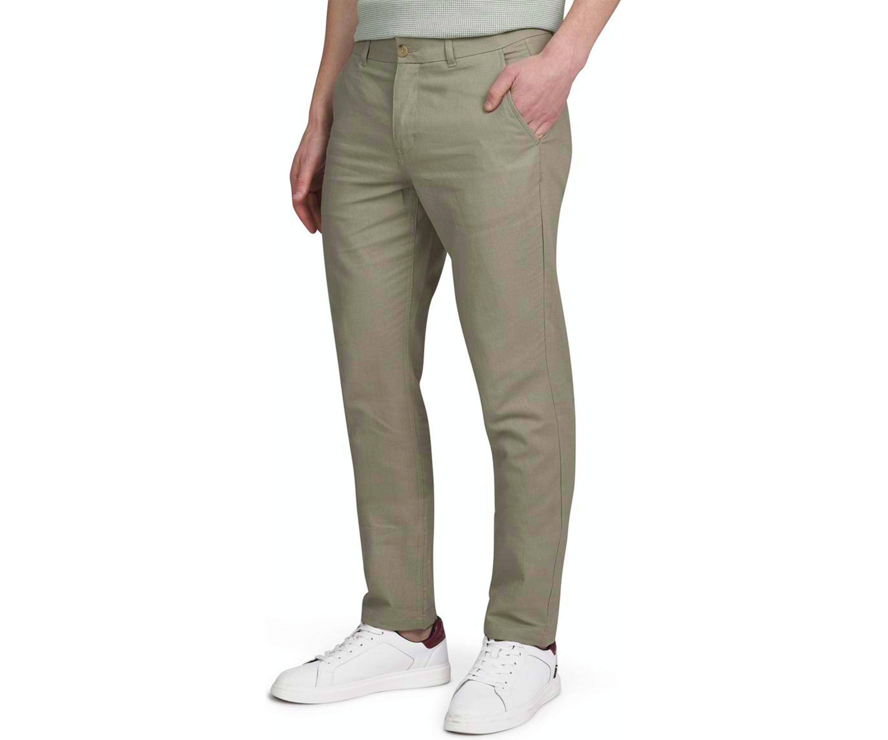 Mens Linen Cotton Flat Front Pants