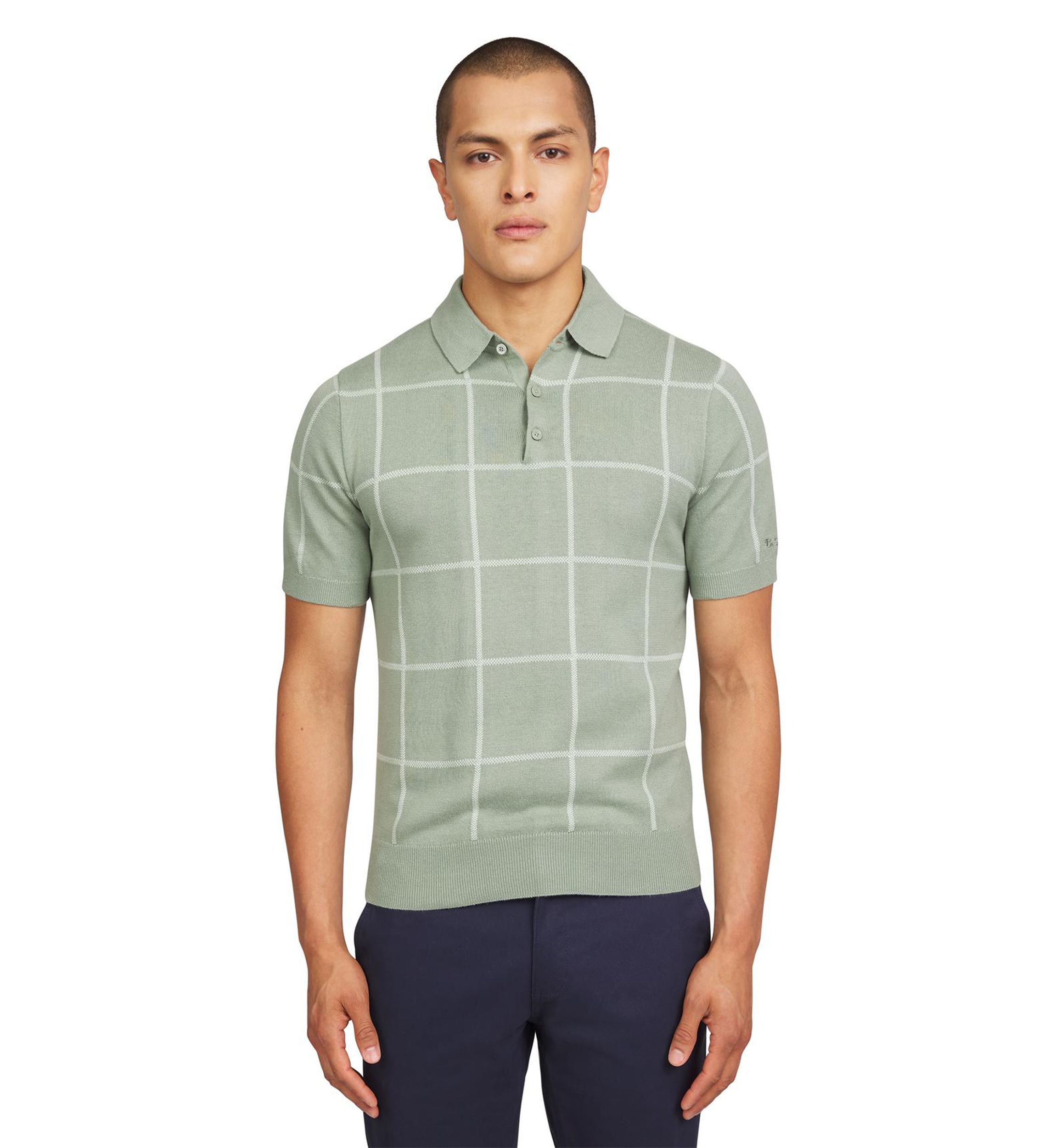 Mens Short Sleeve Windowpane Polo Shirt