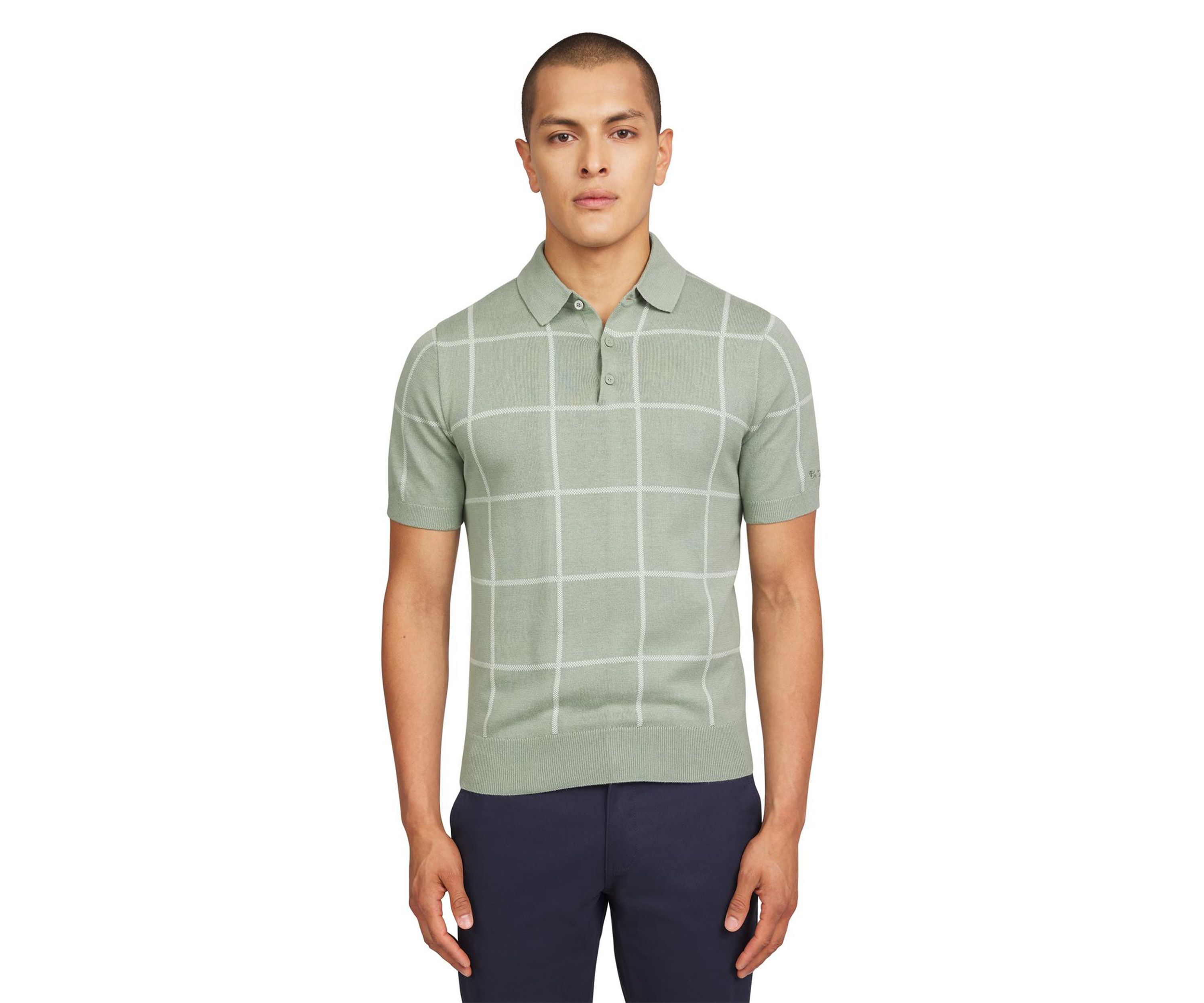 Mens Short Sleeve Windowpane Polo Shirt