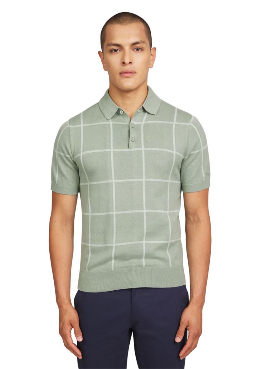 Mens Short Sleeve Windowpane Polo Shirt