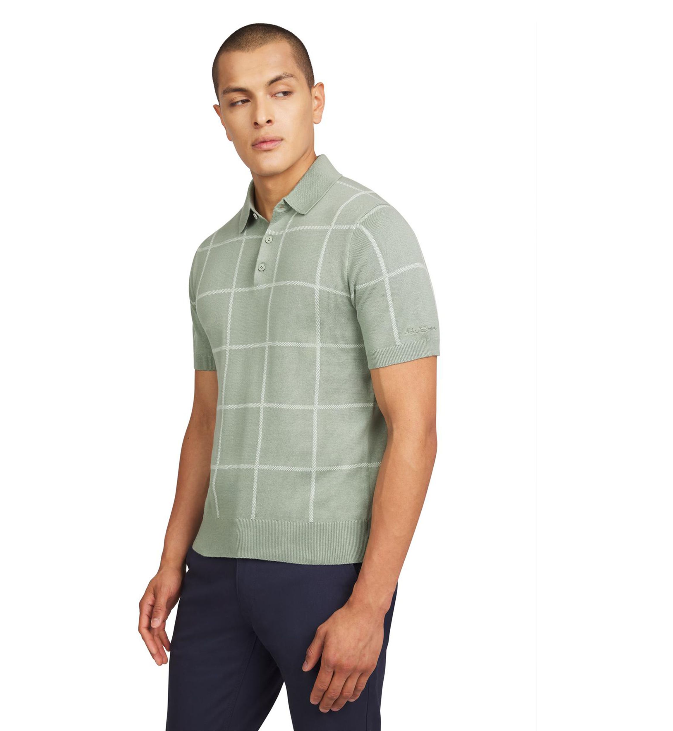 Mens Short Sleeve Windowpane Polo Shirt