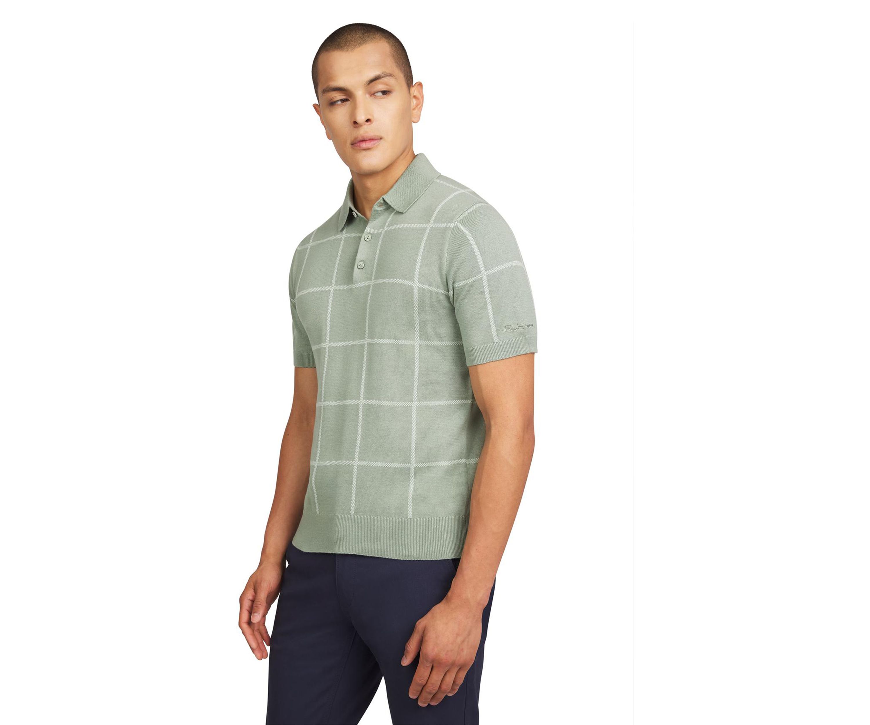 Mens Short Sleeve Windowpane Polo Shirt