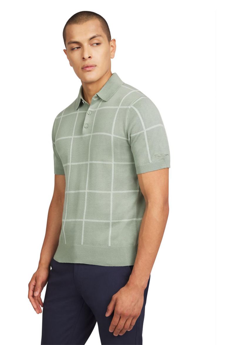 Mens Short Sleeve Windowpane Polo Shirt
