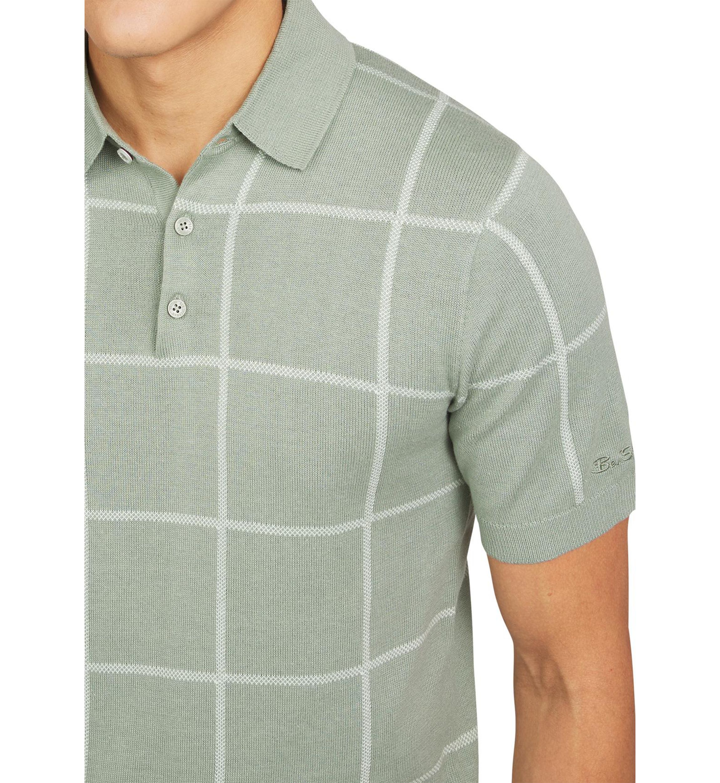 Mens Short Sleeve Windowpane Polo Shirt