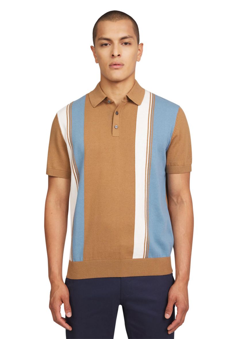 Mens Short Sleeve Color Block Stripe Polo Shirt