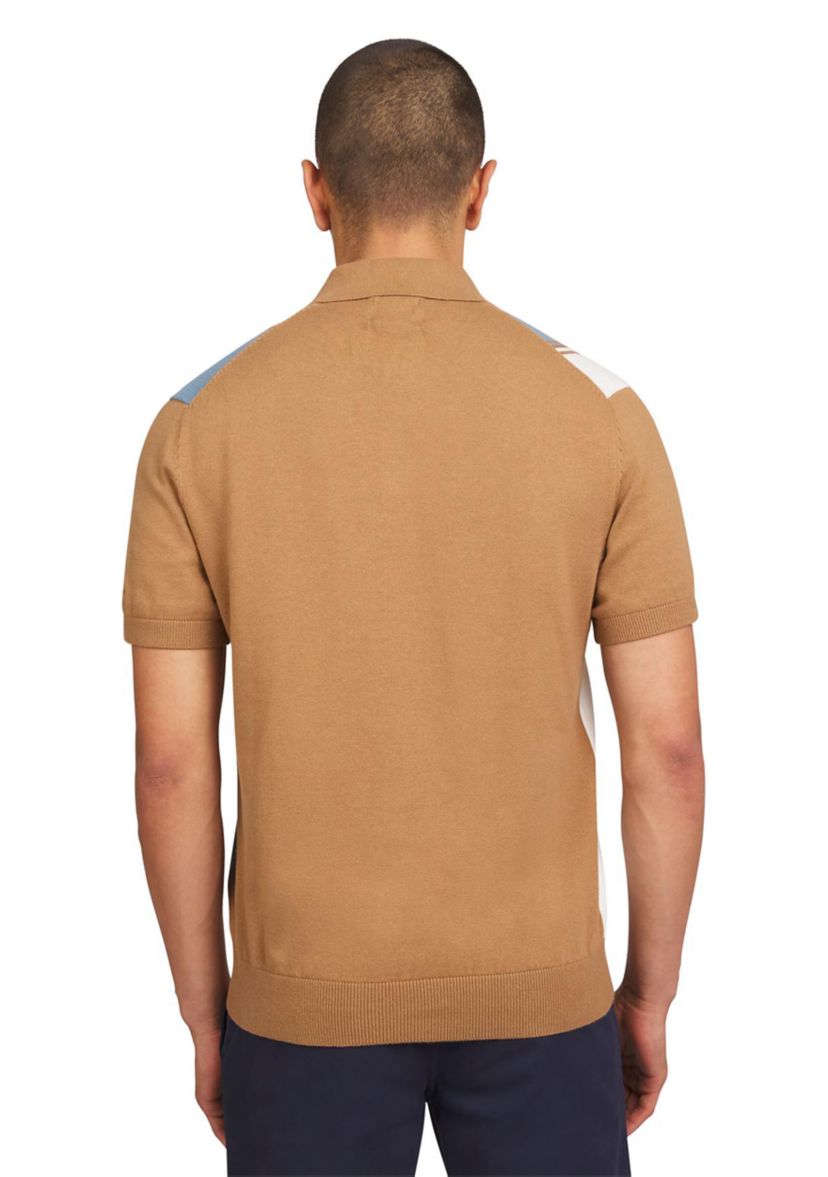 Mens Short Sleeve Color Block Stripe Polo Shirt