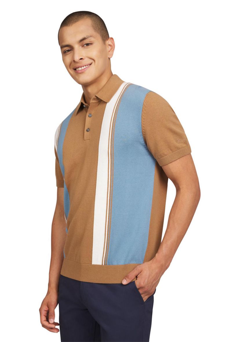 Mens Short Sleeve Color Block Stripe Polo Shirt
