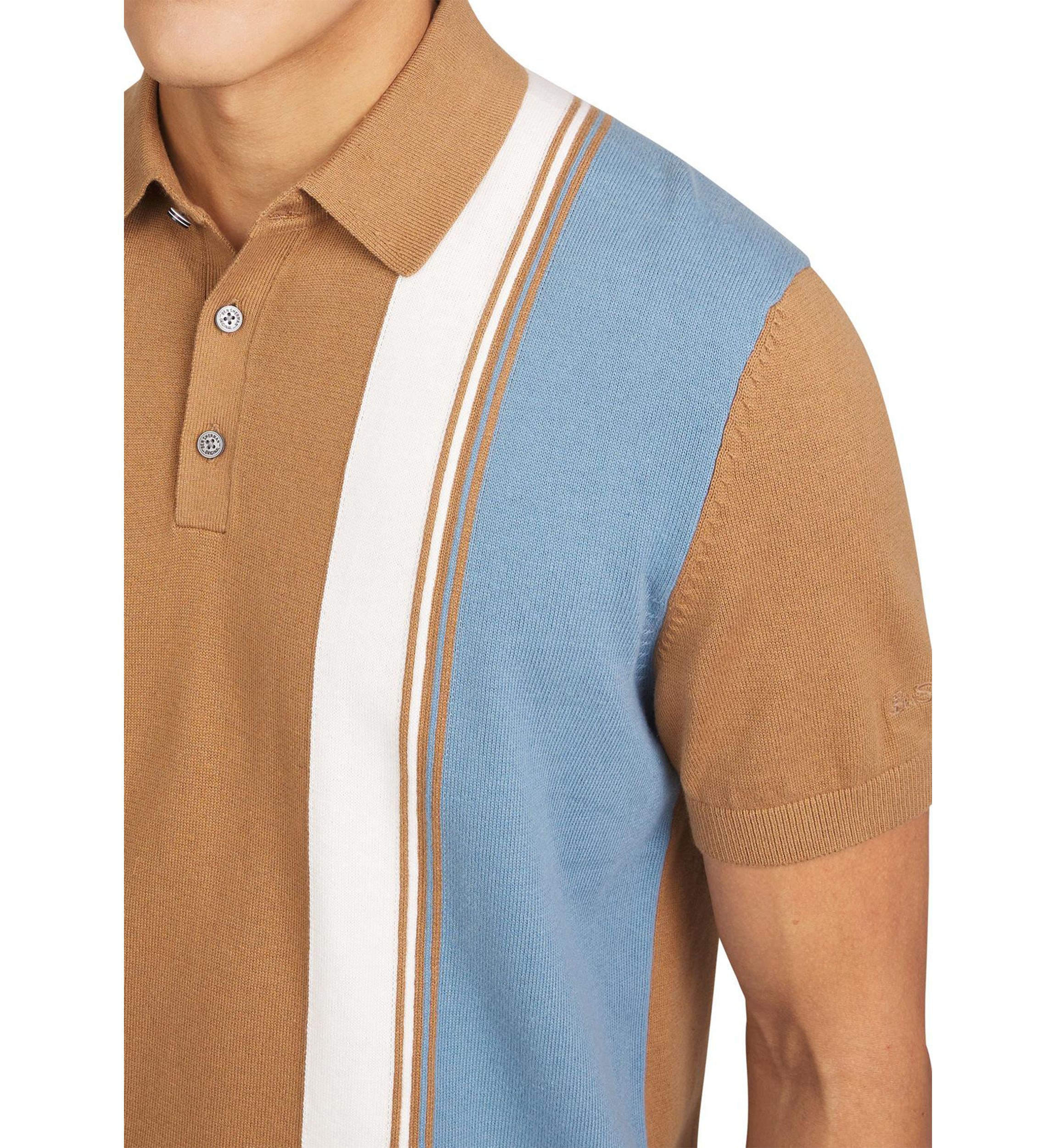Mens Short Sleeve Color Block Stripe Polo Shirt