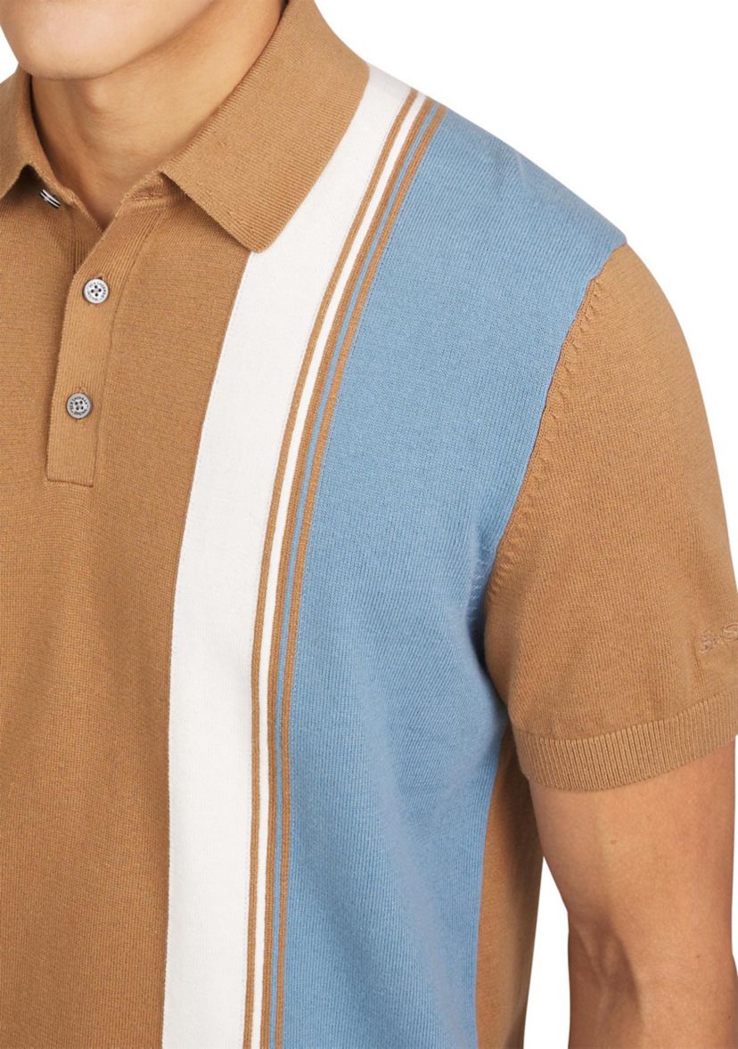 Mens Short Sleeve Color Block Stripe Polo Shirt