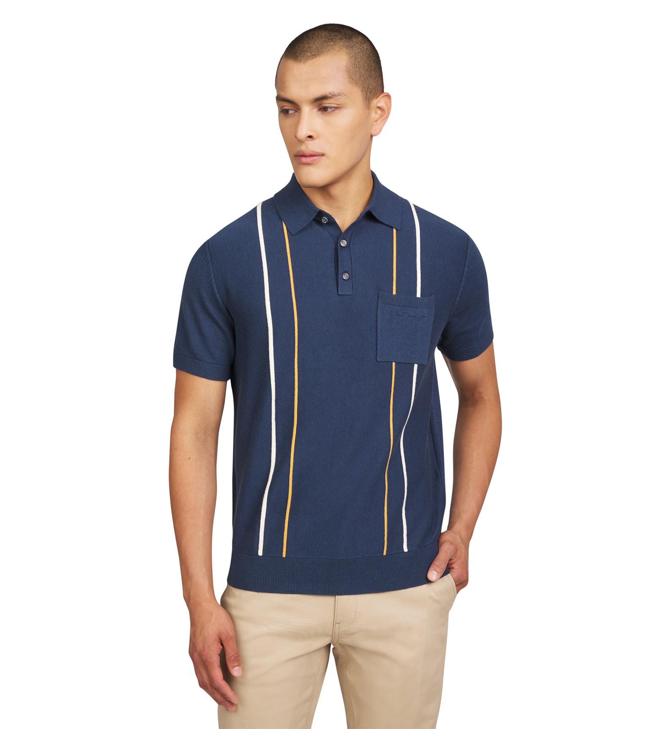 Mens Short Sleeve Vertical Ottoman Stripe Polo Shirt