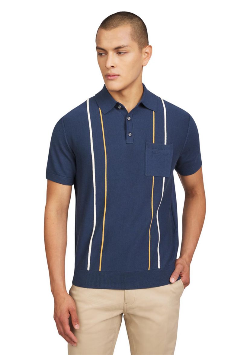 Mens Short Sleeve Vertical Ottoman Stripe Polo Shirt