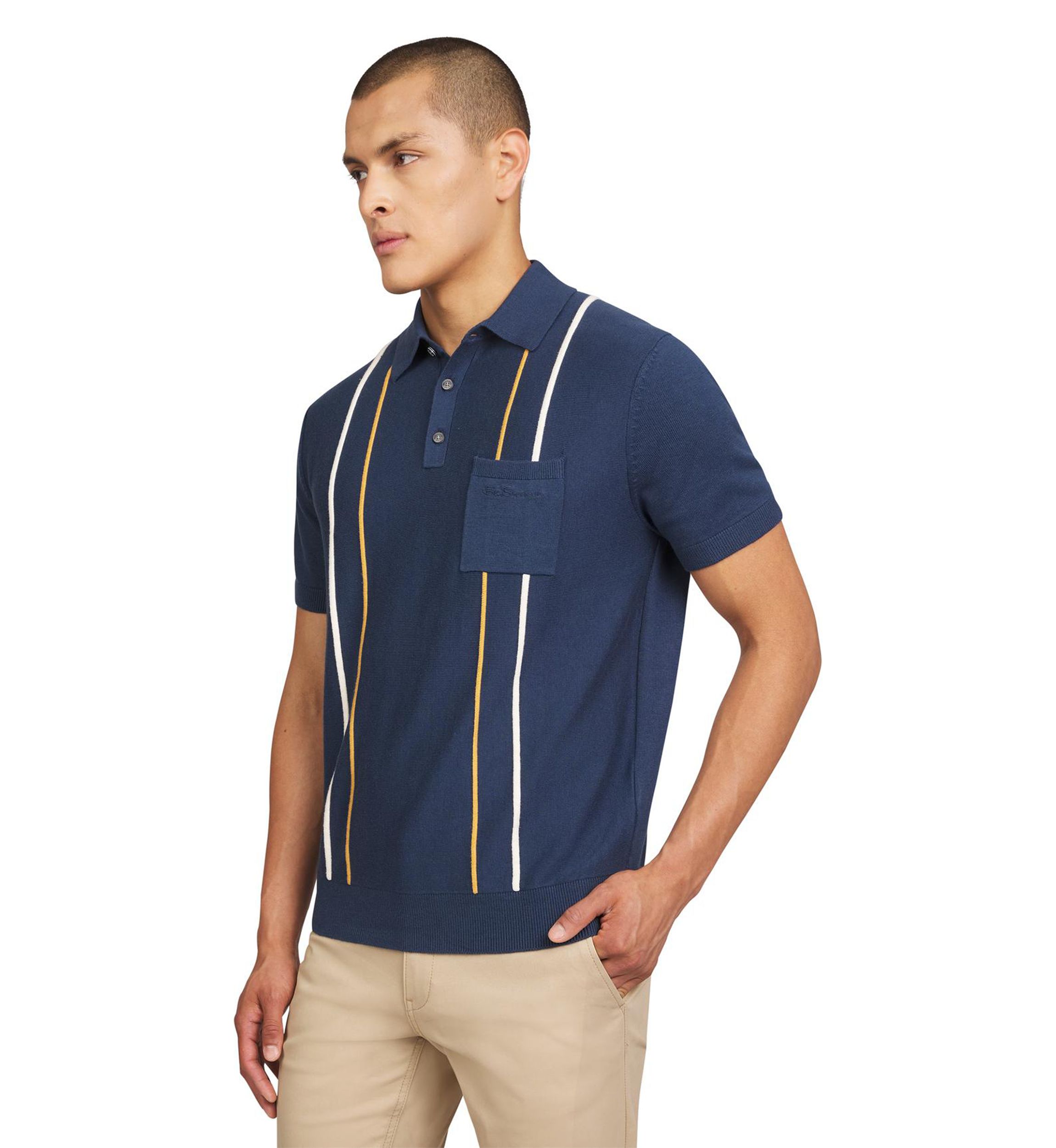 Mens Short Sleeve Vertical Ottoman Stripe Polo Shirt