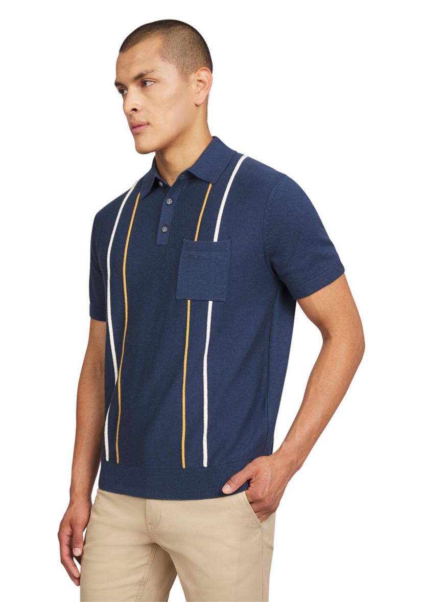 Mens Short Sleeve Vertical Ottoman Stripe Polo Shirt