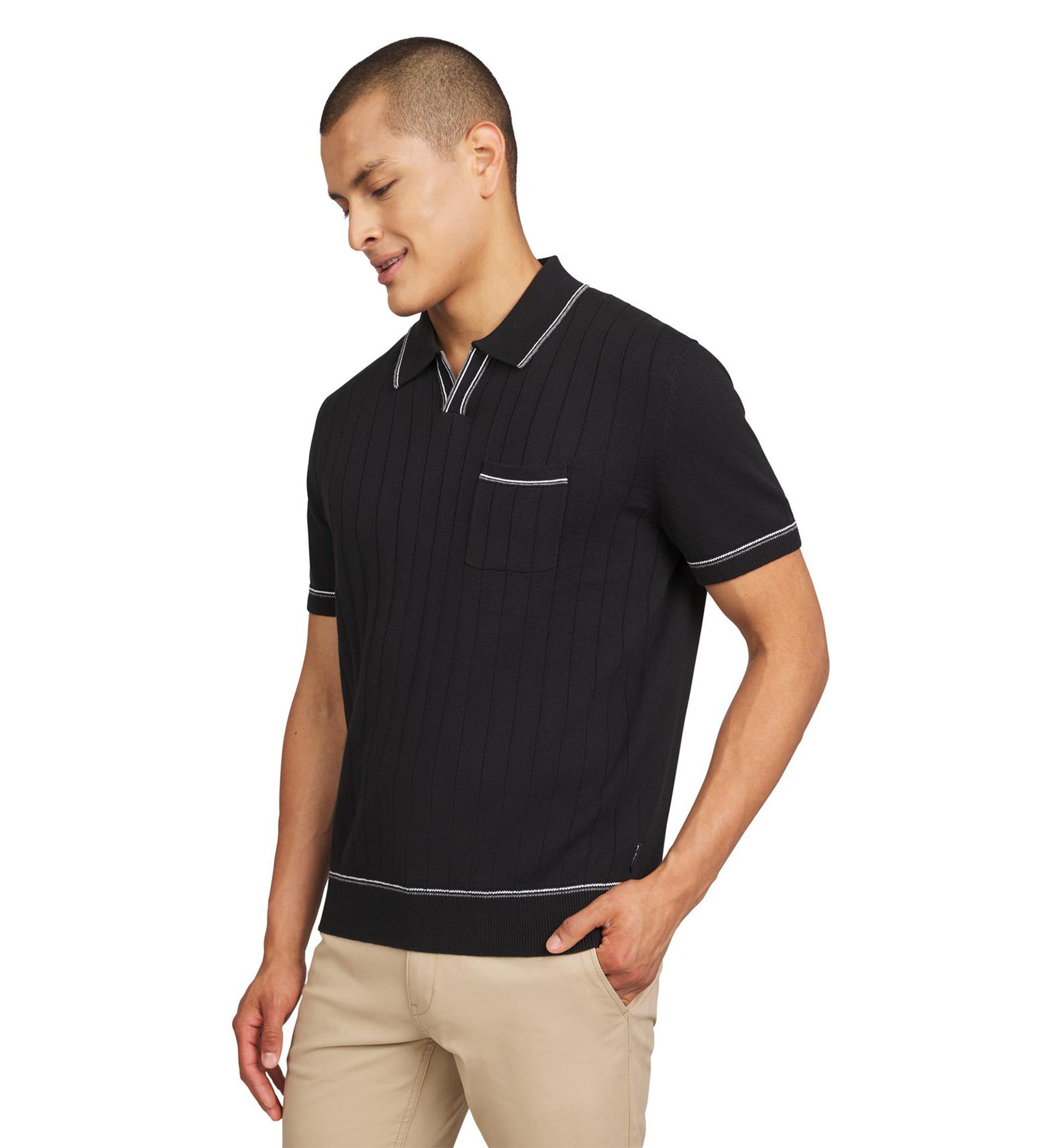 Mens Short Sleeve Drop Needle Pocket Polo Shirt