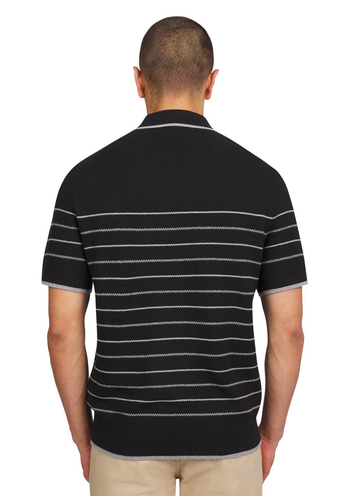 Mens Waffle Texture Stripe Polo Sweater
