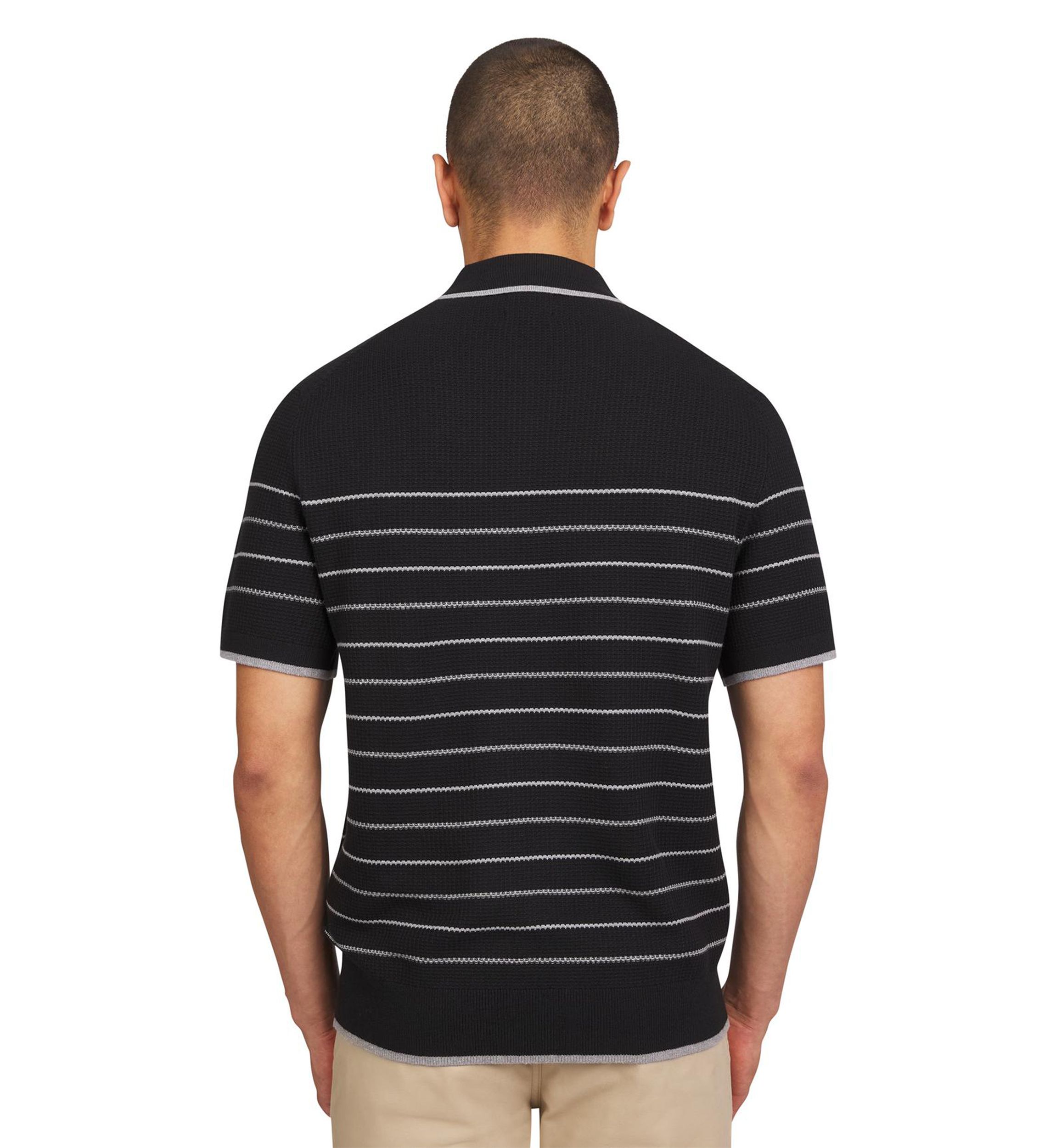 Mens Waffle Texture Stripe Polo Sweater