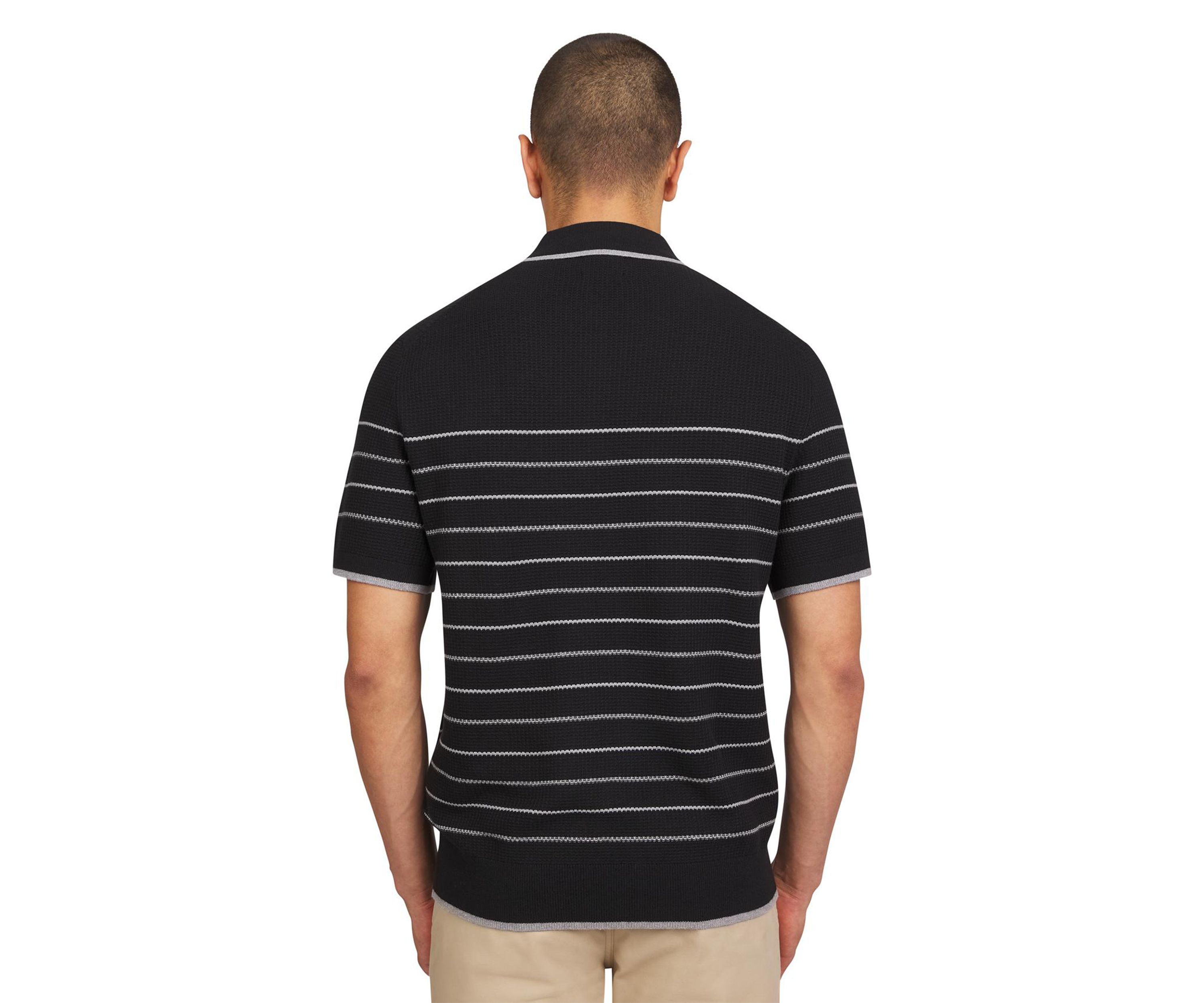 Mens Waffle Texture Stripe Polo Sweater