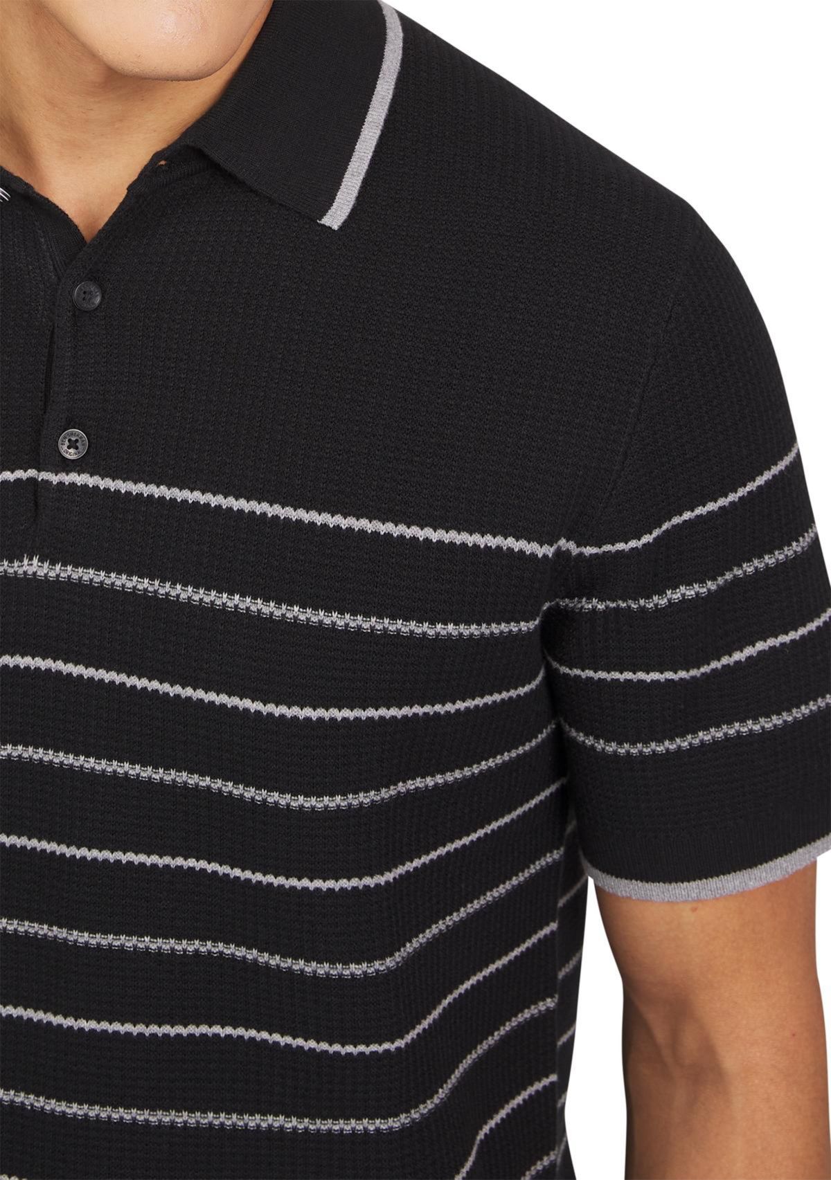 Mens Waffle Texture Stripe Polo Sweater