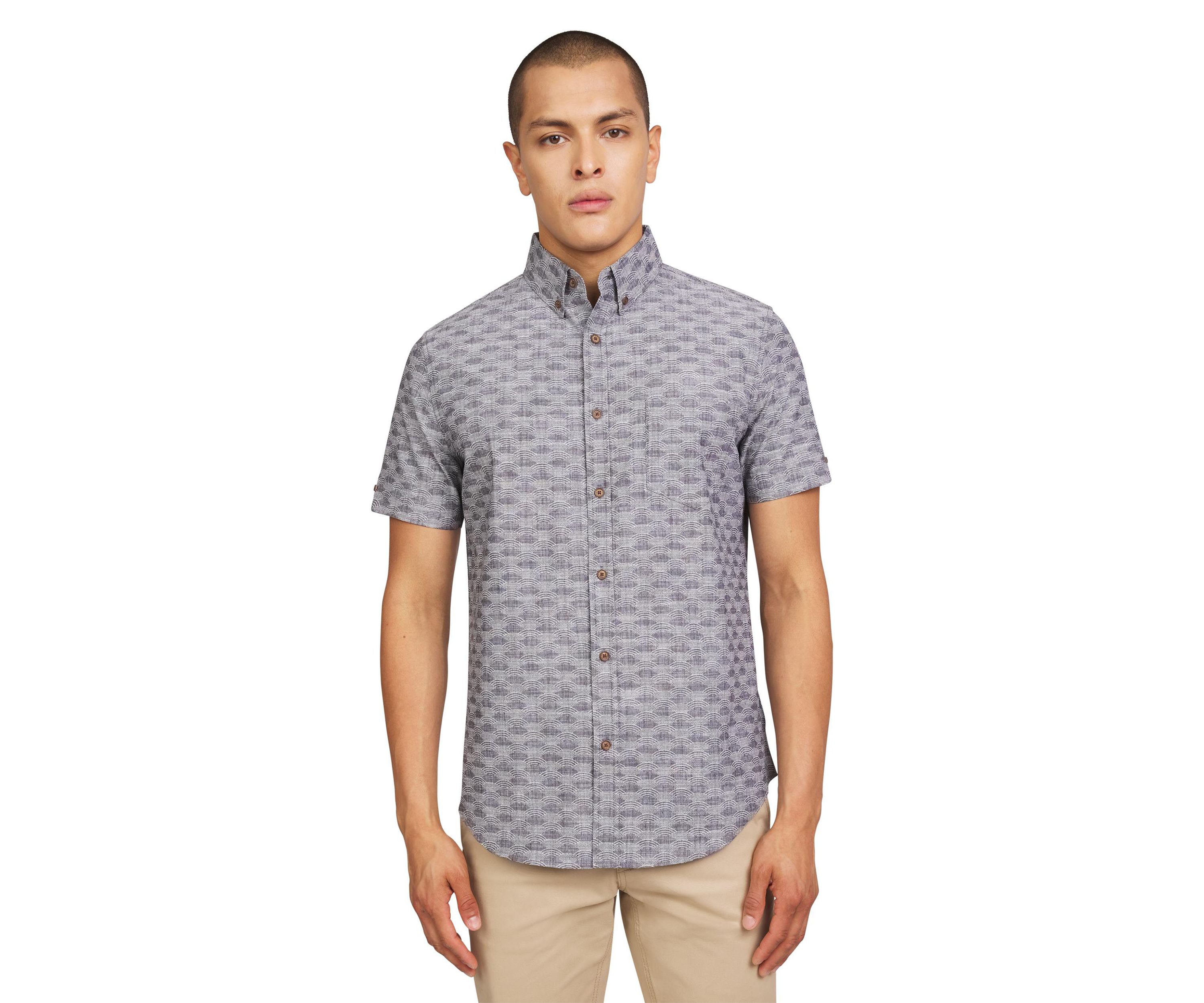 Mens Short Sleeve Textured Wave Print Shirt
