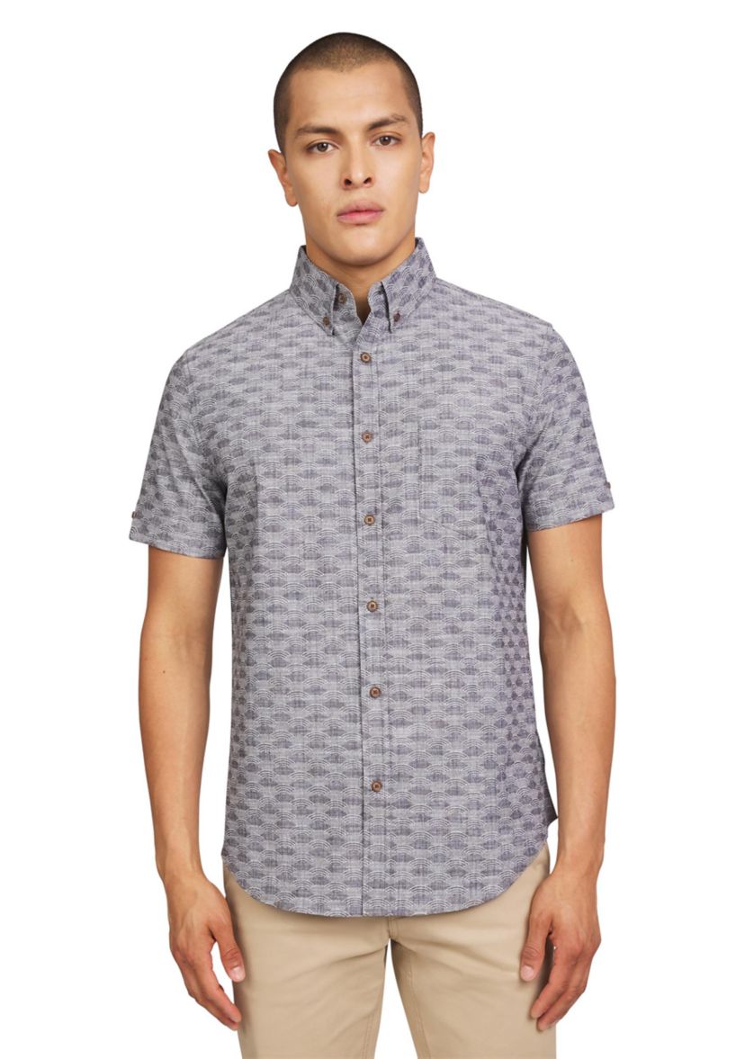 Mens Short Sleeve Textured Wave Print Shirt