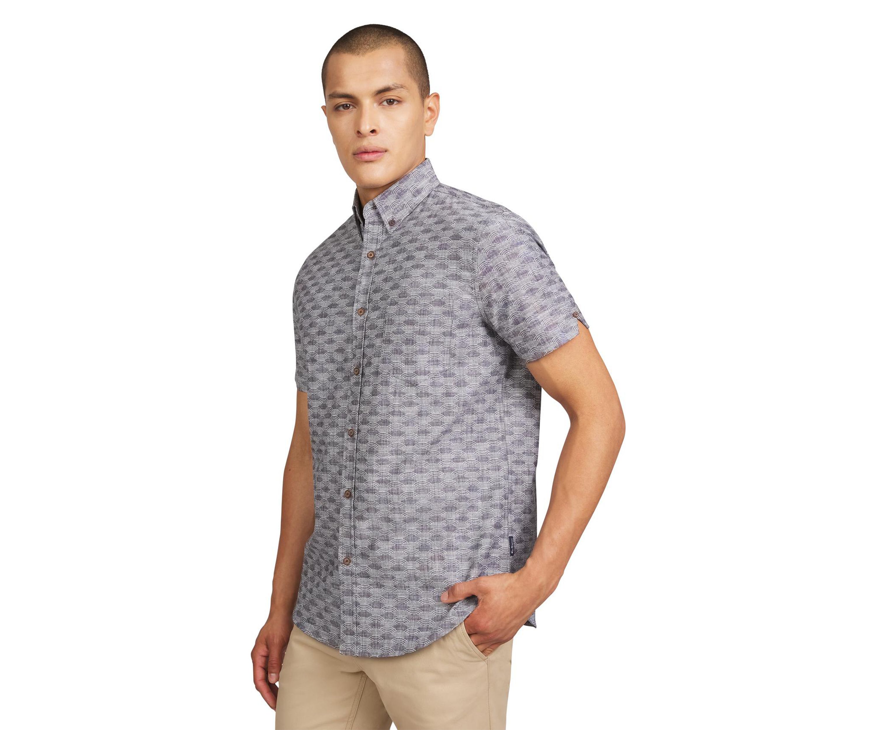 Mens Short Sleeve Textured Wave Print Shirt