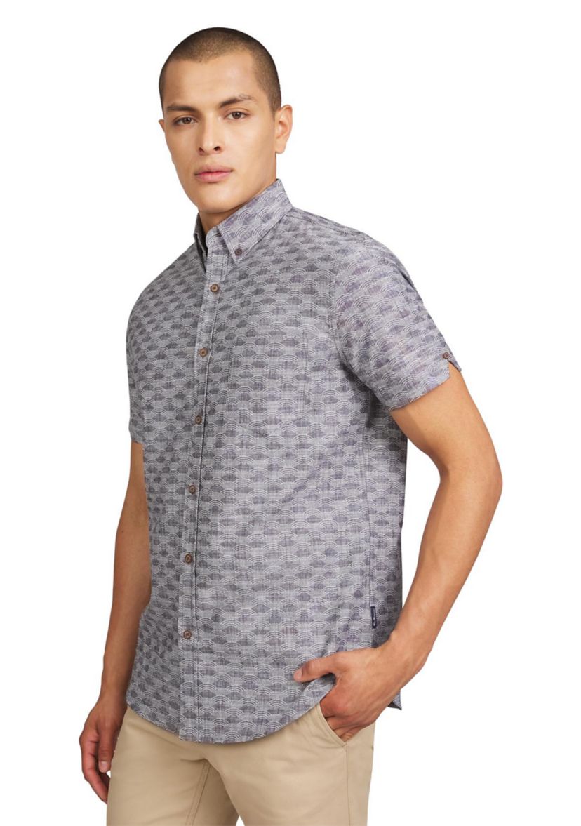 Mens Short Sleeve Textured Wave Print Shirt