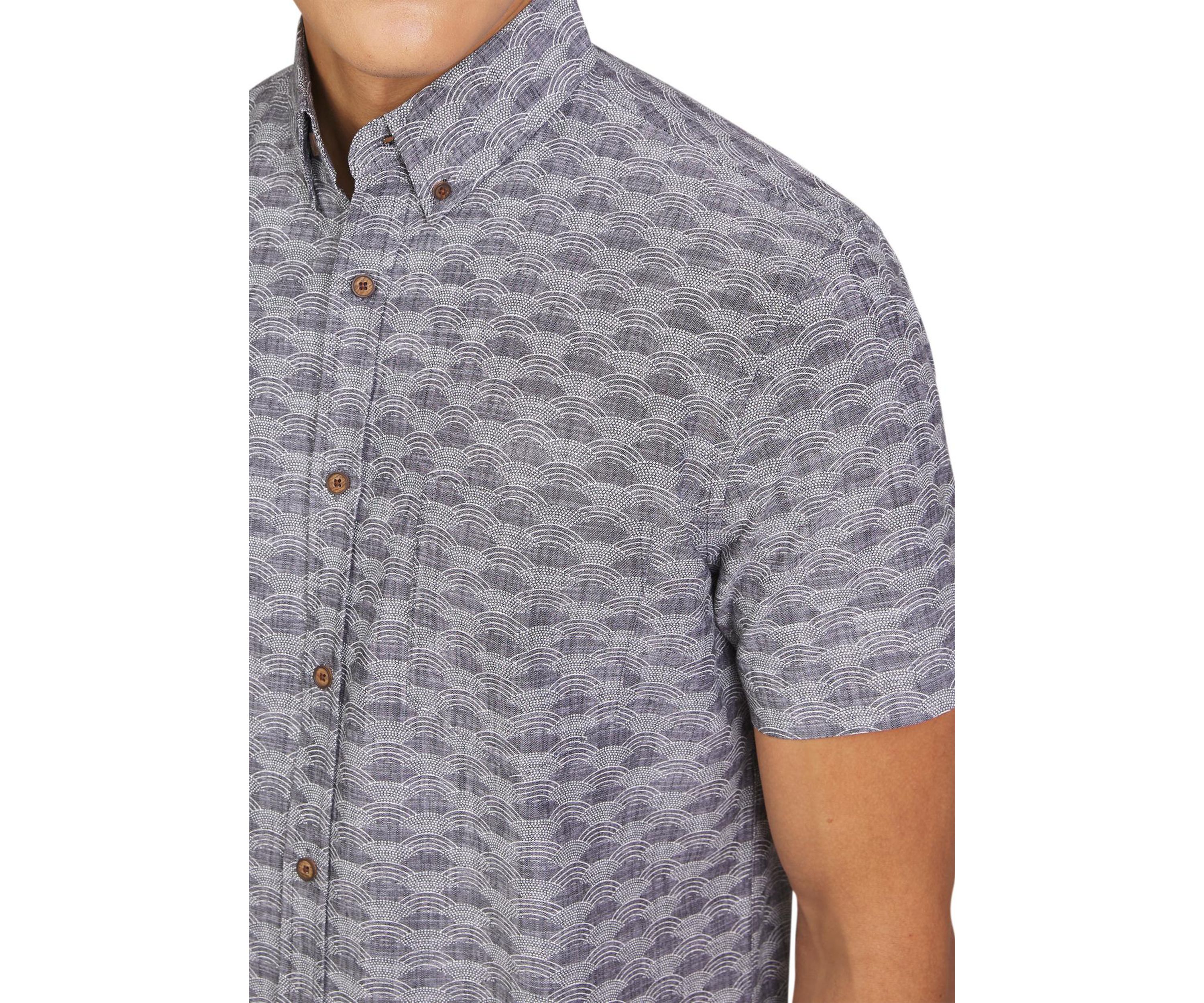 Mens Short Sleeve Textured Wave Print Shirt
