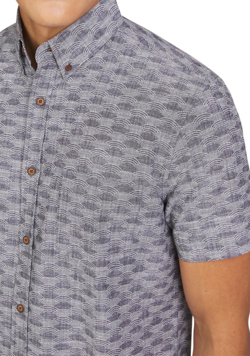 Mens Short Sleeve Textured Wave Print Shirt