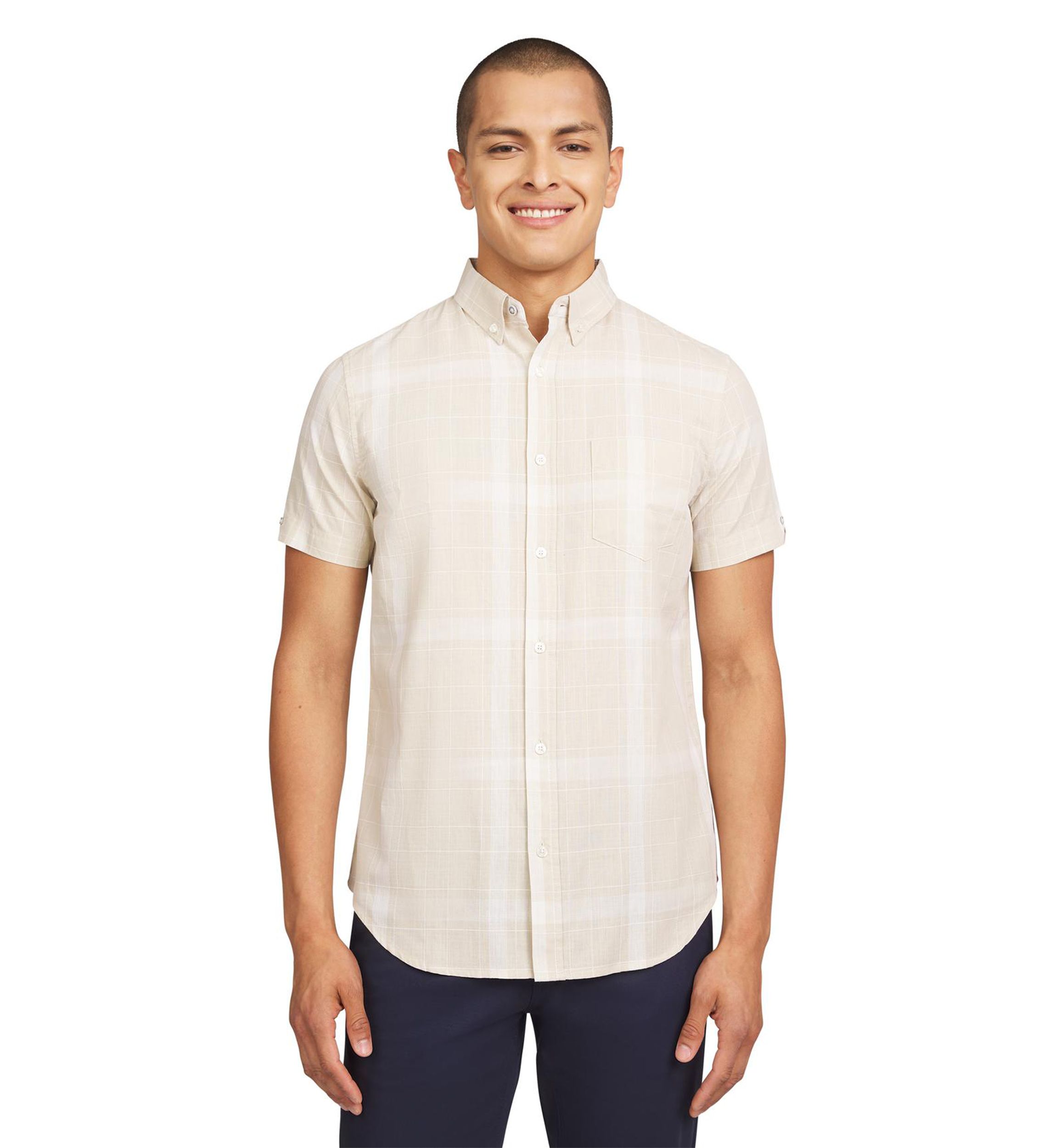 Mens Short Sleeve Float Grid Plaid Shirt