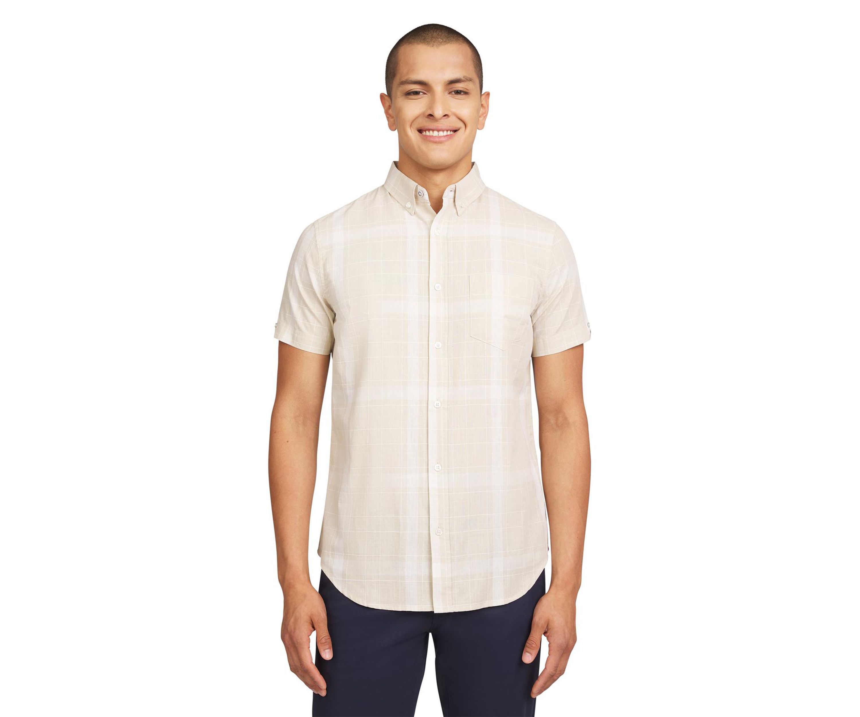 Mens Short Sleeve Float Grid Plaid Shirt