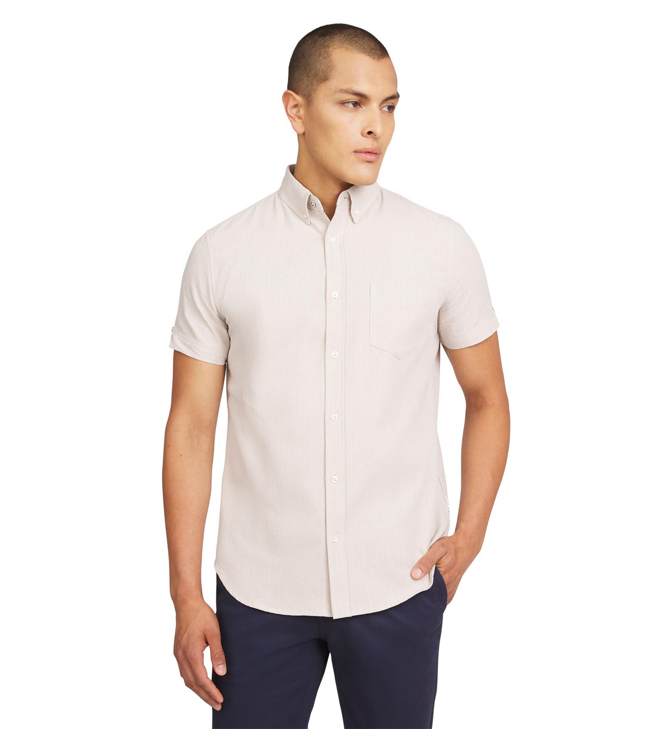 Mens Short Sleeve Herringbone Shirt