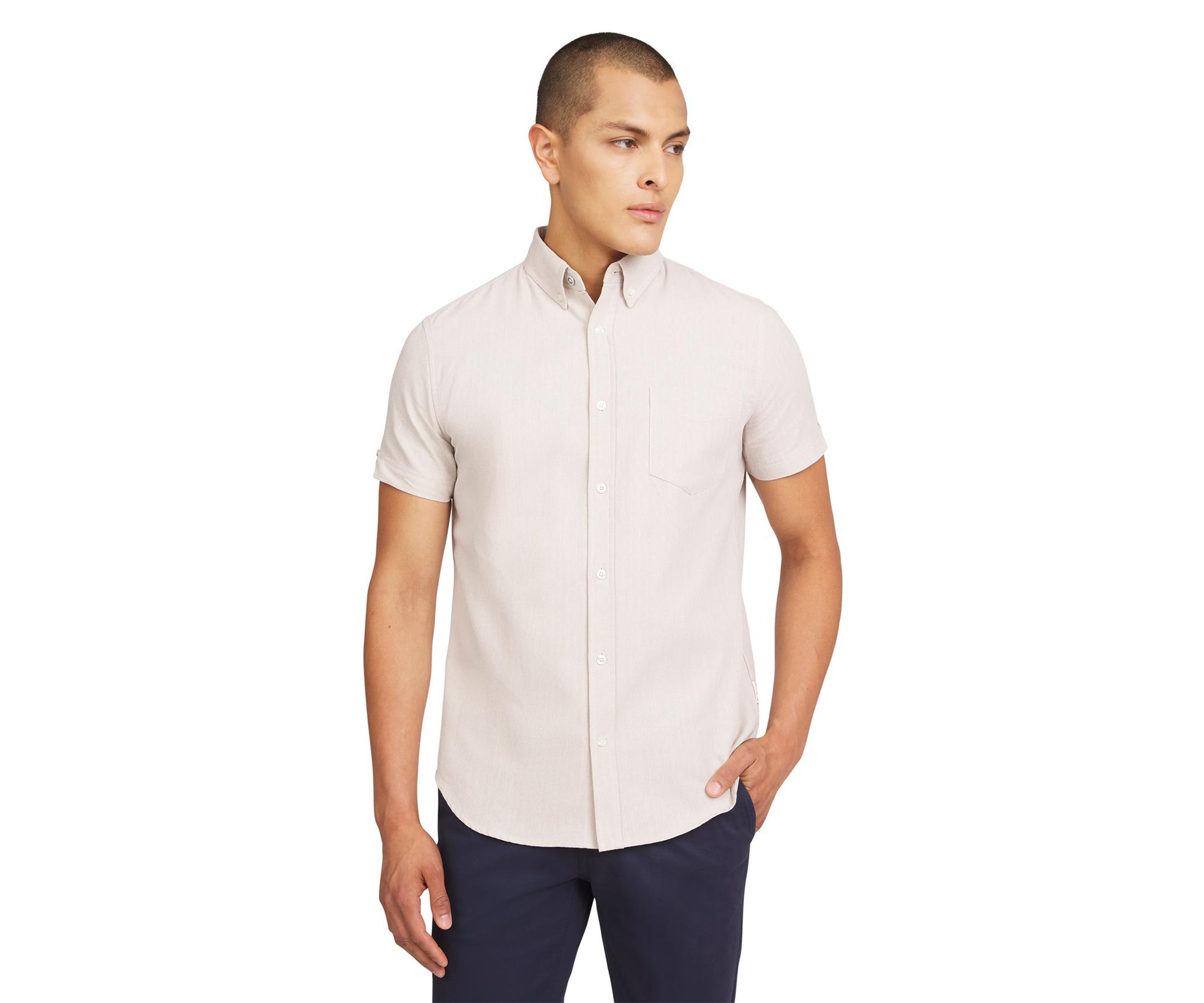 Mens Short Sleeve Herringbone Shirt