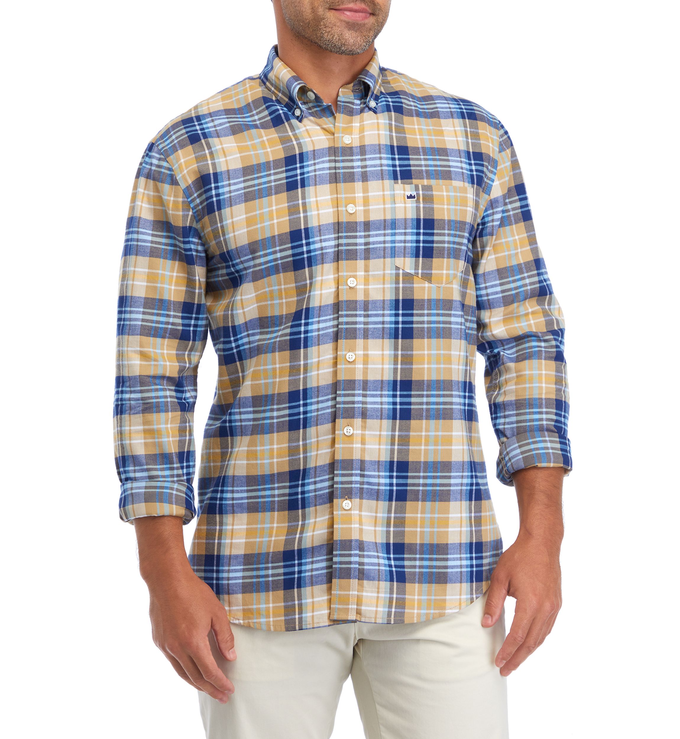 Mens Long Sleeve Twill Plaid Shirt