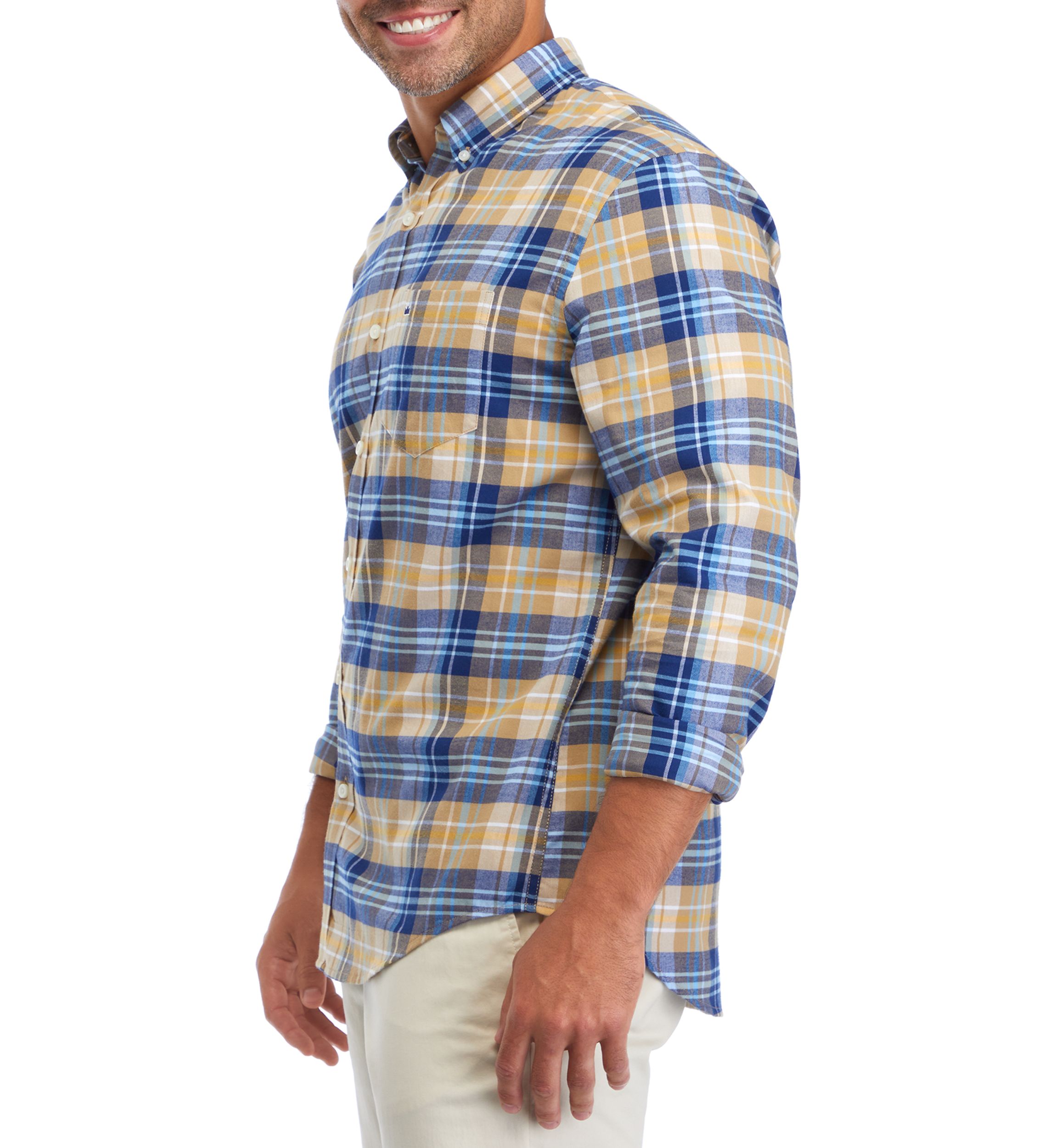 Mens Long Sleeve Twill Plaid Shirt