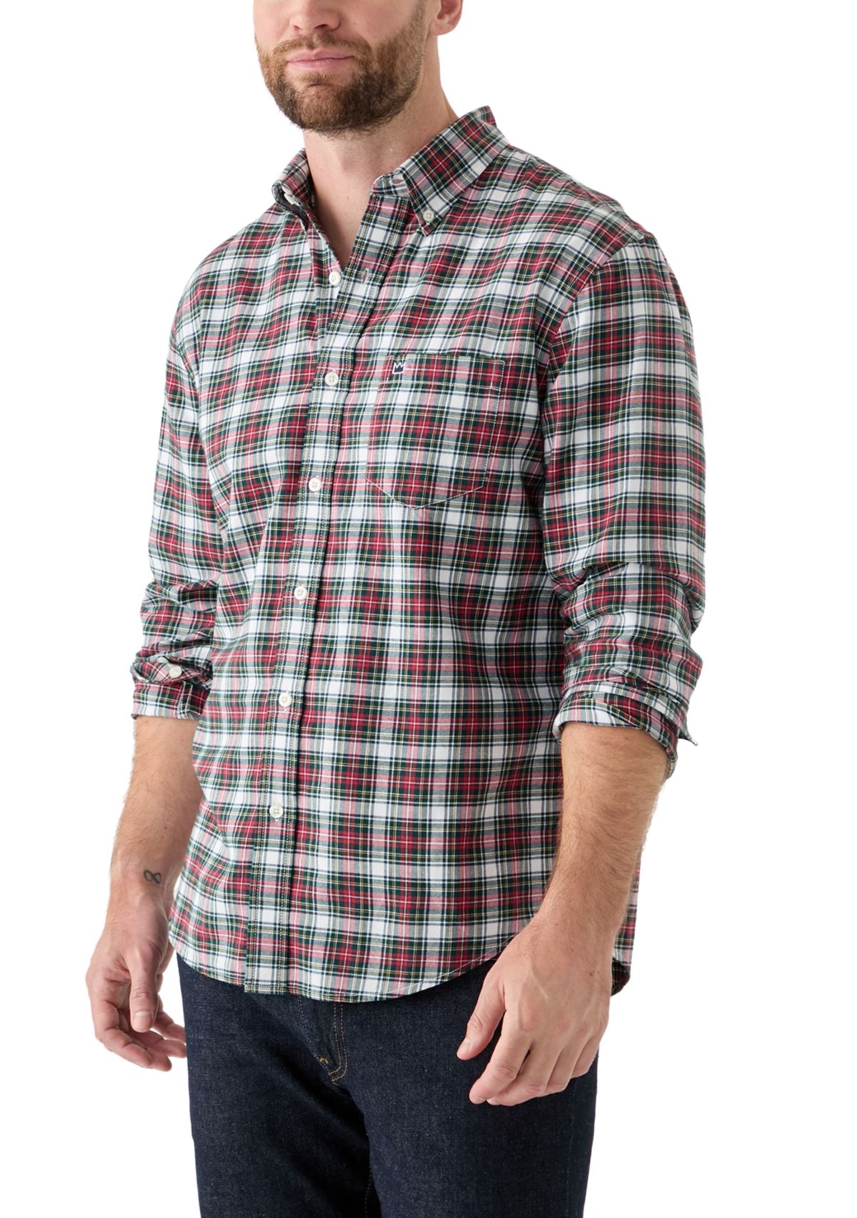Long Sleeve Twill Plaid Shirt