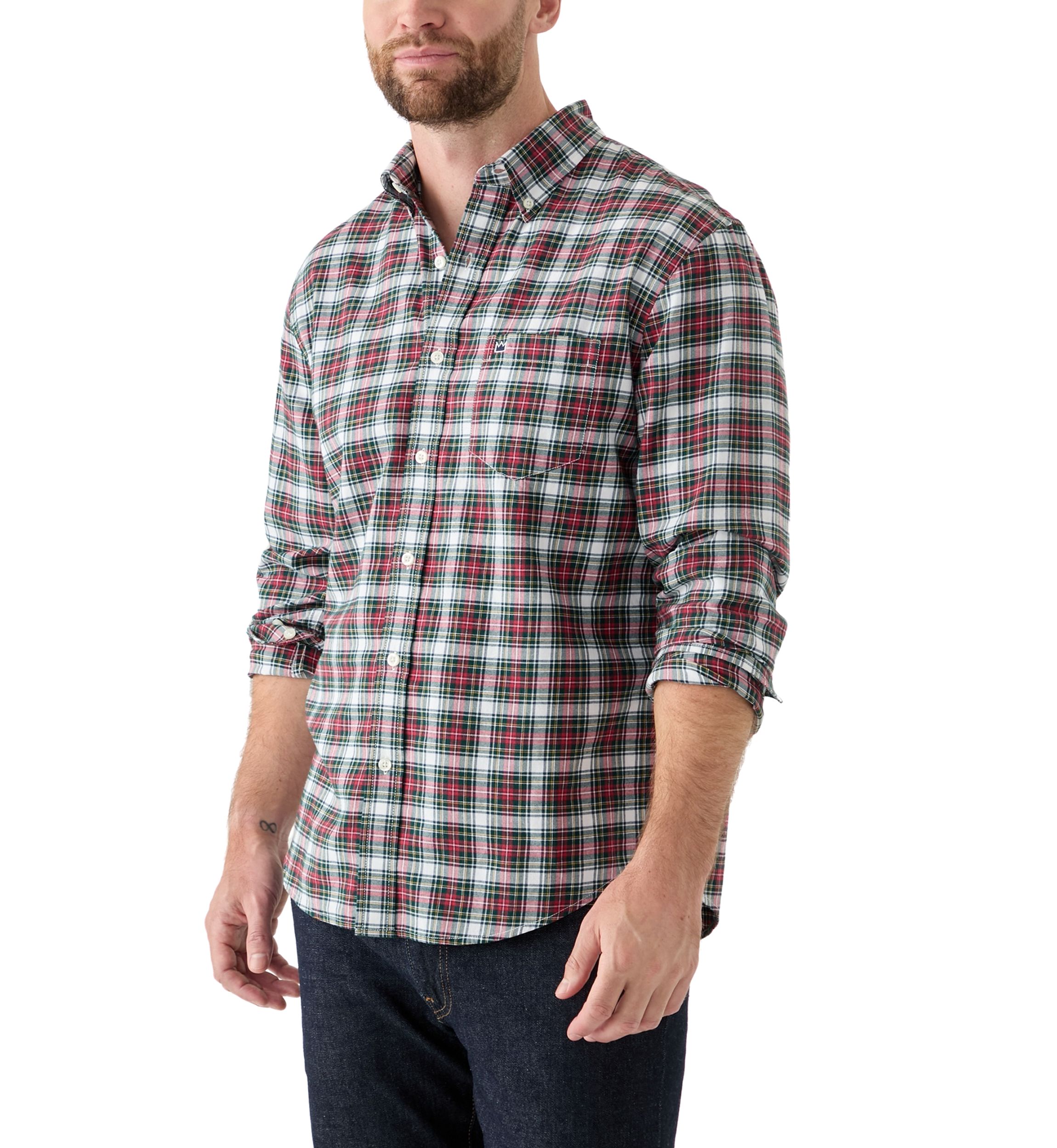 Long Sleeve Twill Plaid Shirt