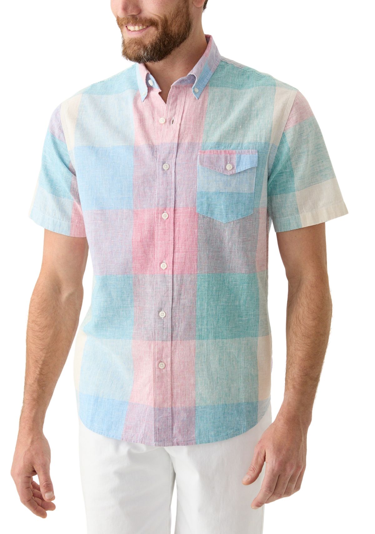 Short Sleeve Linen Cotton Patterned Shirt