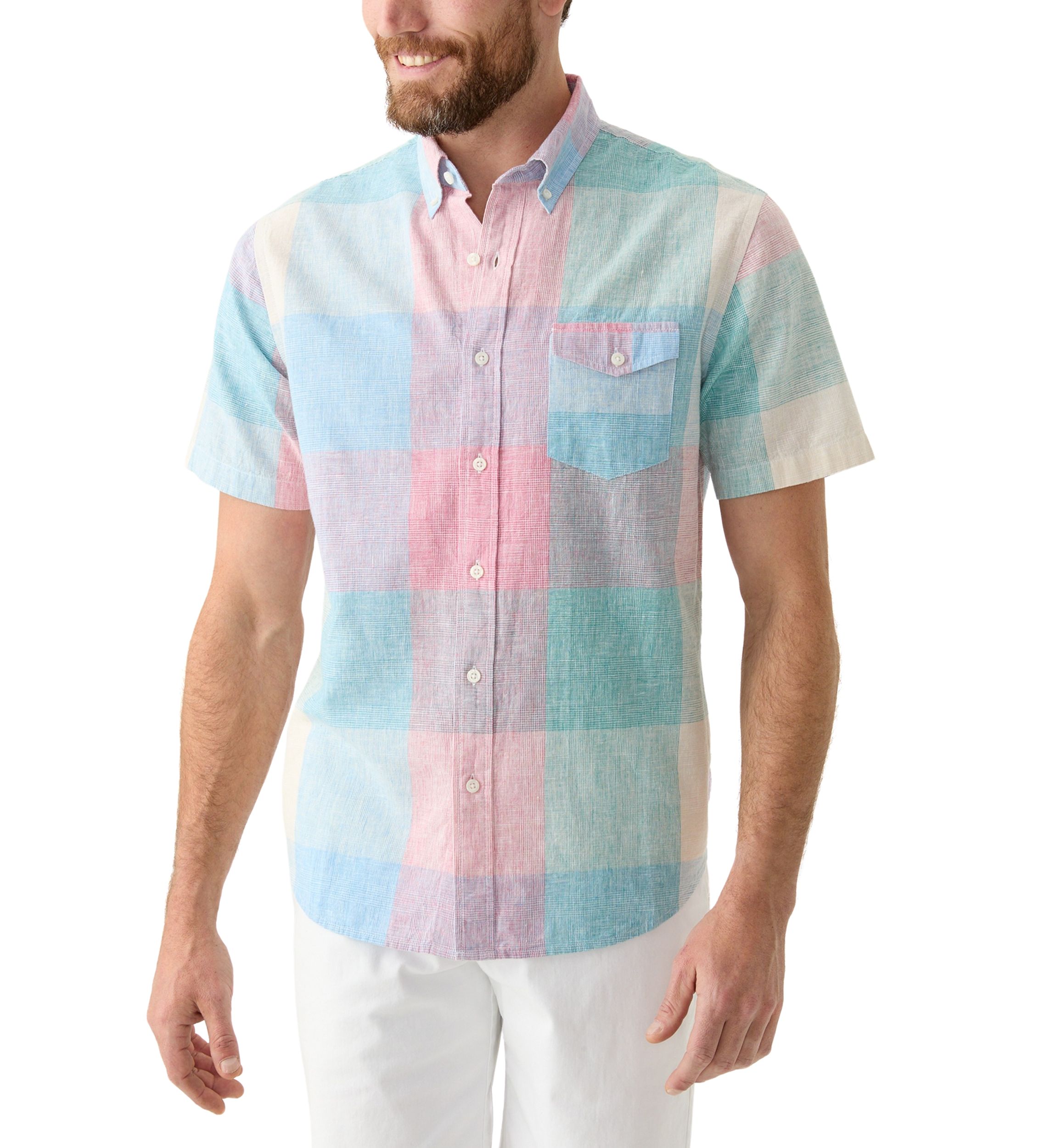 Short Sleeve Linen Cotton Patterned Shirt