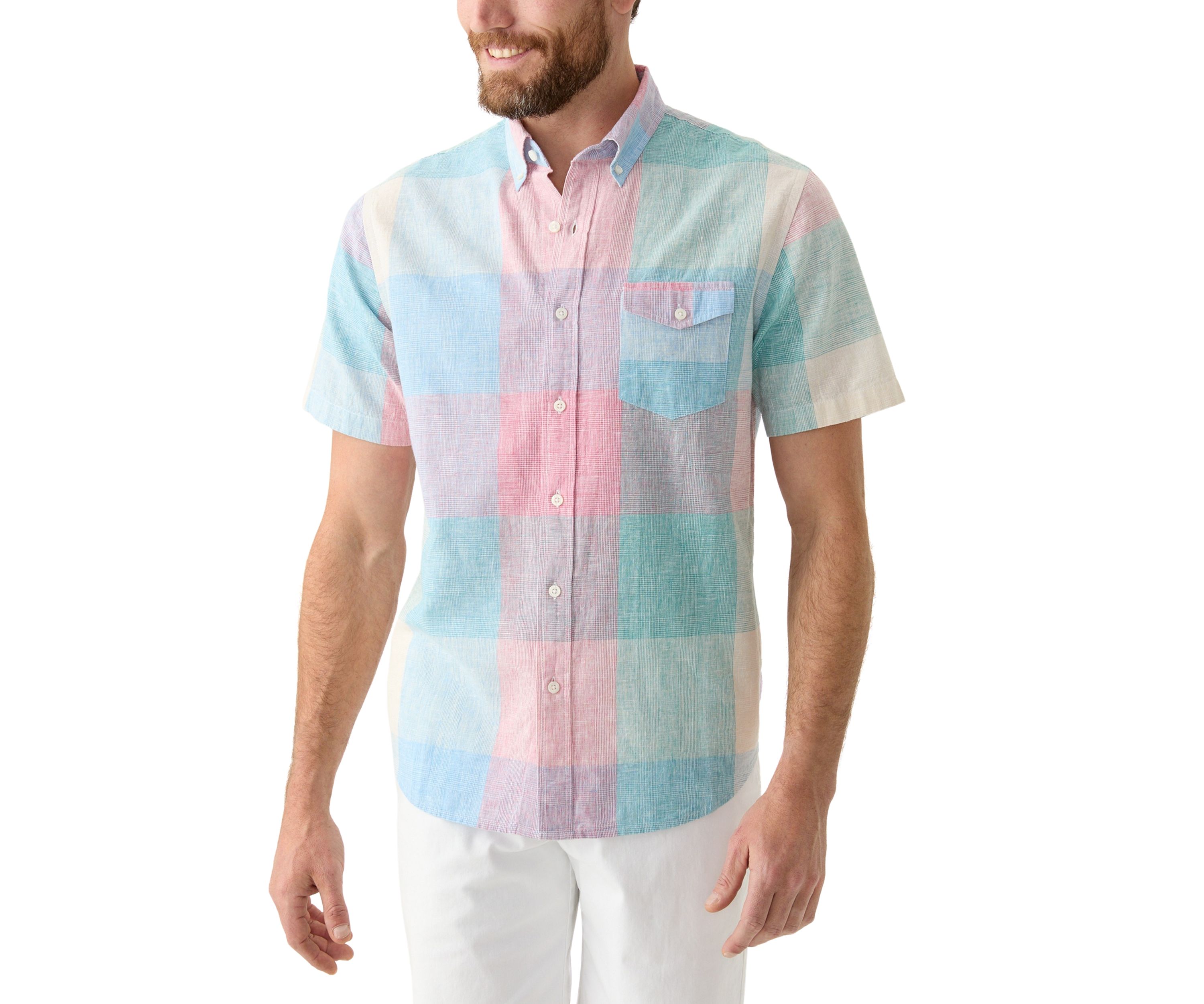 Short Sleeve Linen Cotton Patterned Shirt