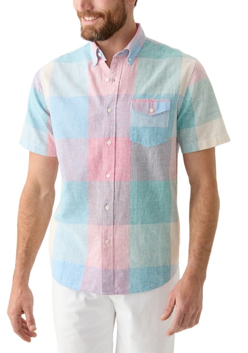 Short Sleeve Linen Cotton Patterned Shirt