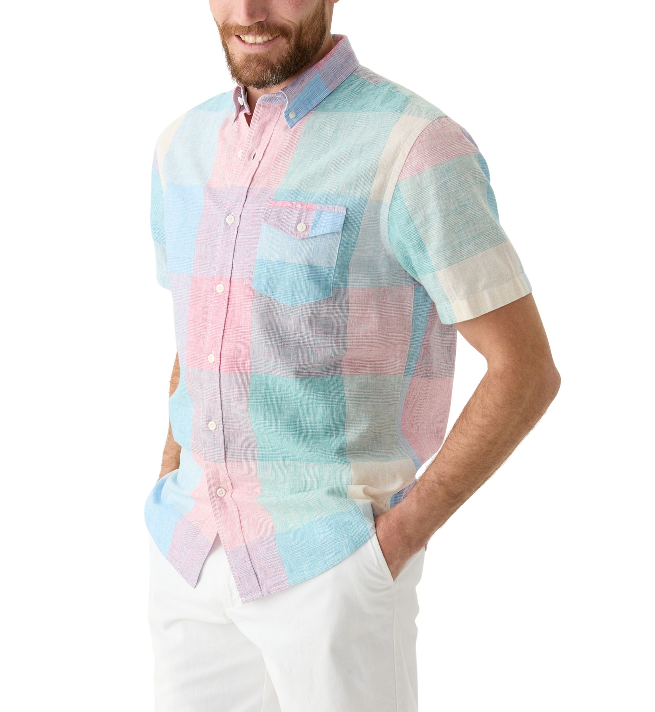 Short Sleeve Linen Cotton Patterned Shirt