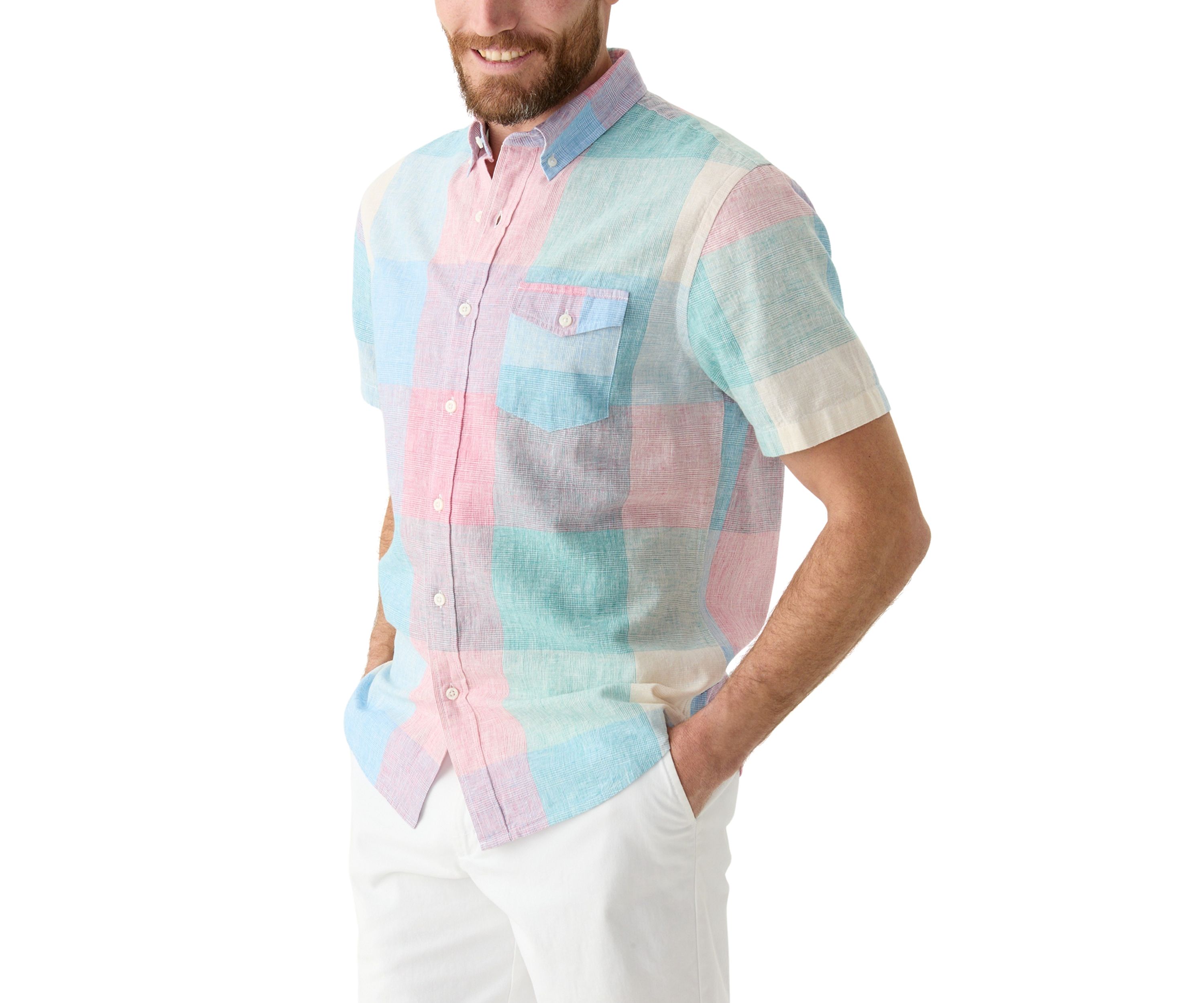 Short Sleeve Linen Cotton Patterned Shirt